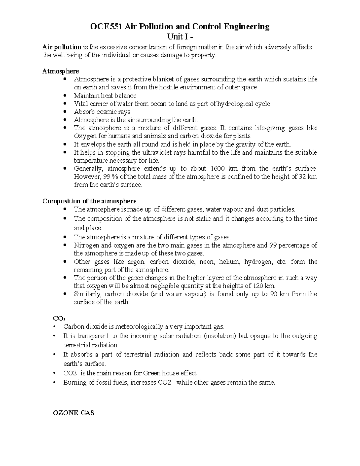APCE Unit I Notes - Unit I - Air pollution is the excessive ...