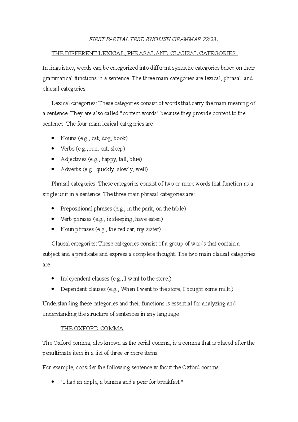 Primer parcial - FIRST PARTIAL TEST. ENGLISH GRAMMAR 22/23. THE ...