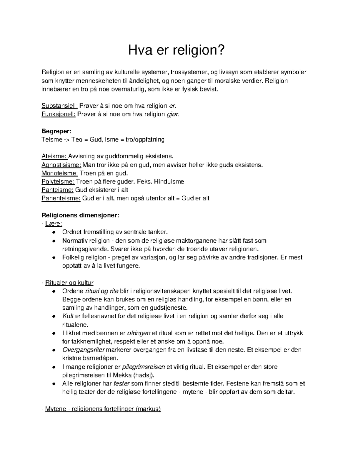 Lecture Notes, Hva Er Religion Lecture 5, Verdensreligioner - Hva Er ...