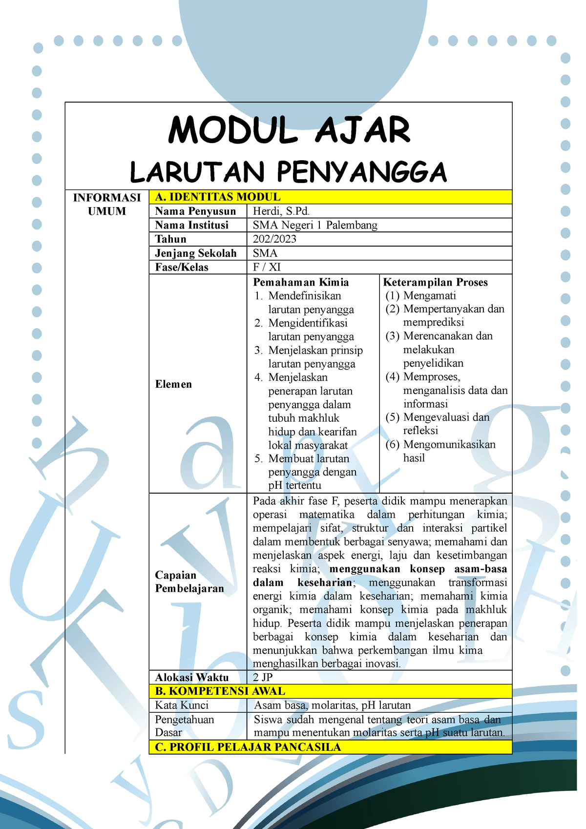 Modul Ajar Penyangga - MODUL AJAR LARUTAN PENYANGGA INFORMASI UMUM A ...