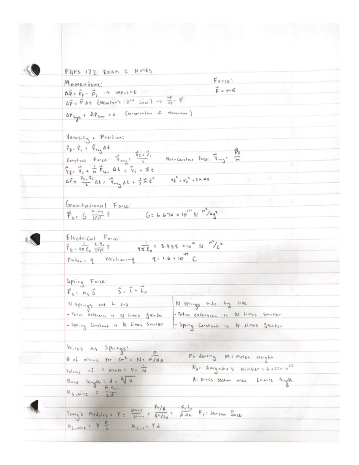 PHYS172 Exam1 Notes - PHYS 17200 - Studocu