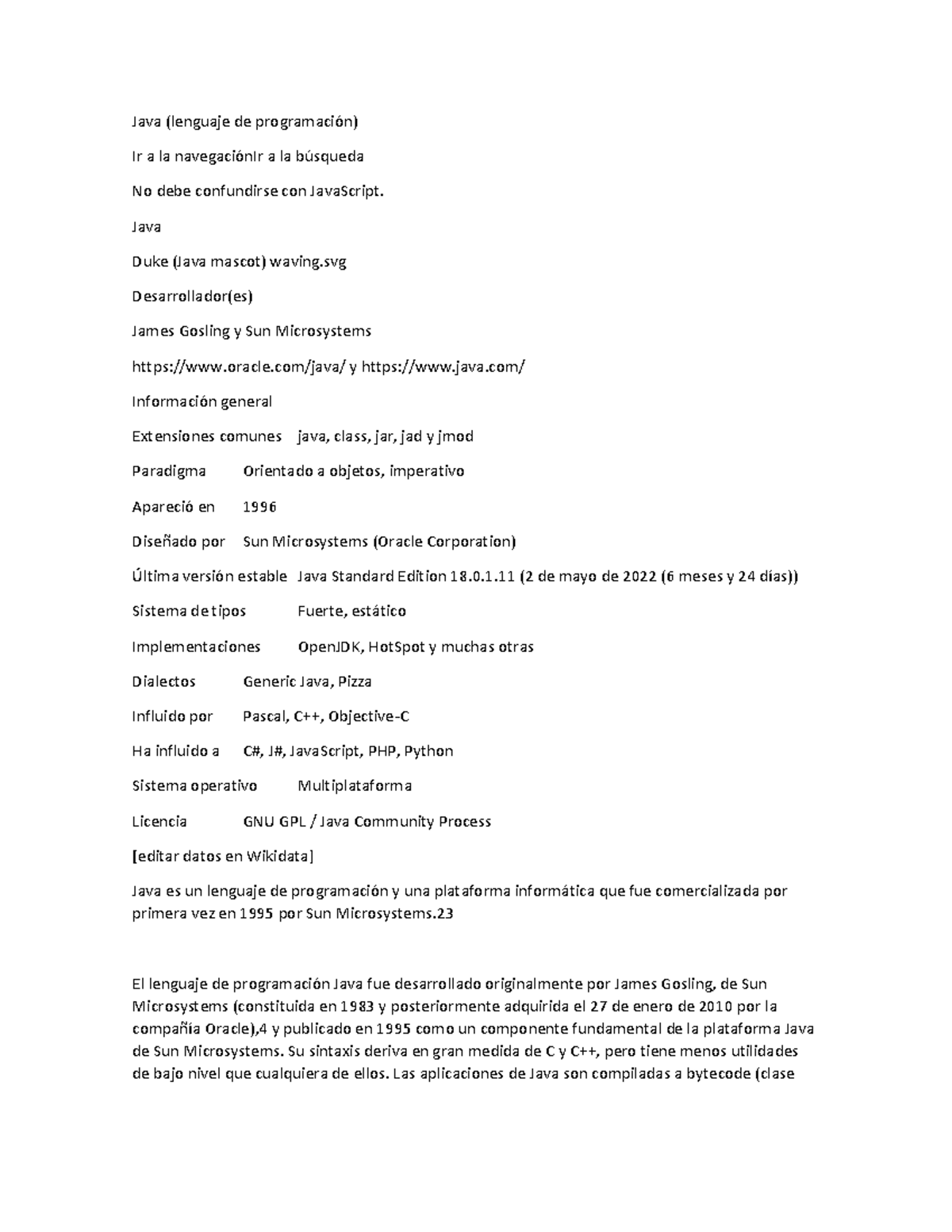 Java - Sumary of Java - Java (lenguaje de programación) Ir a la ...
