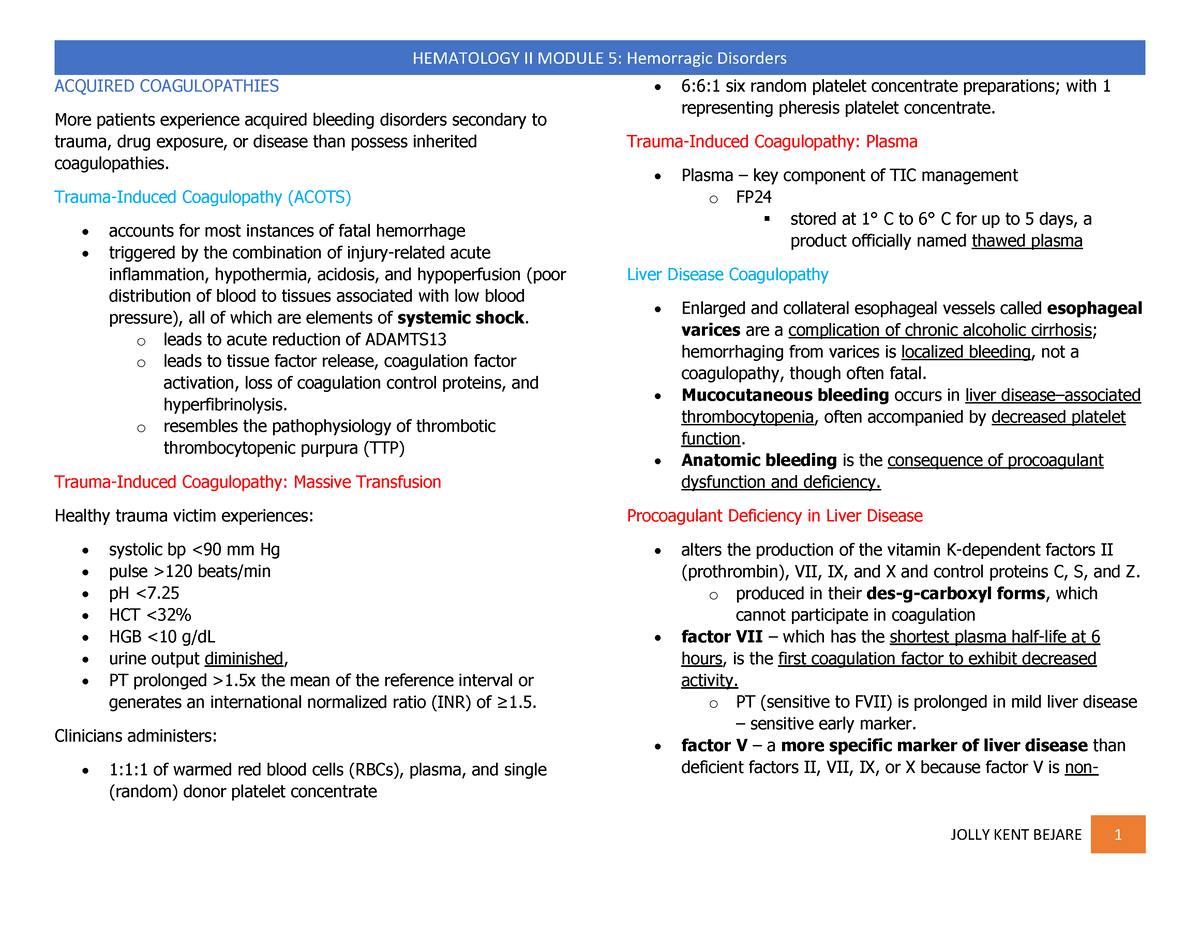 Hematology II - Module 5 - ACQUIRED COAGULOPATHIES More patients ...