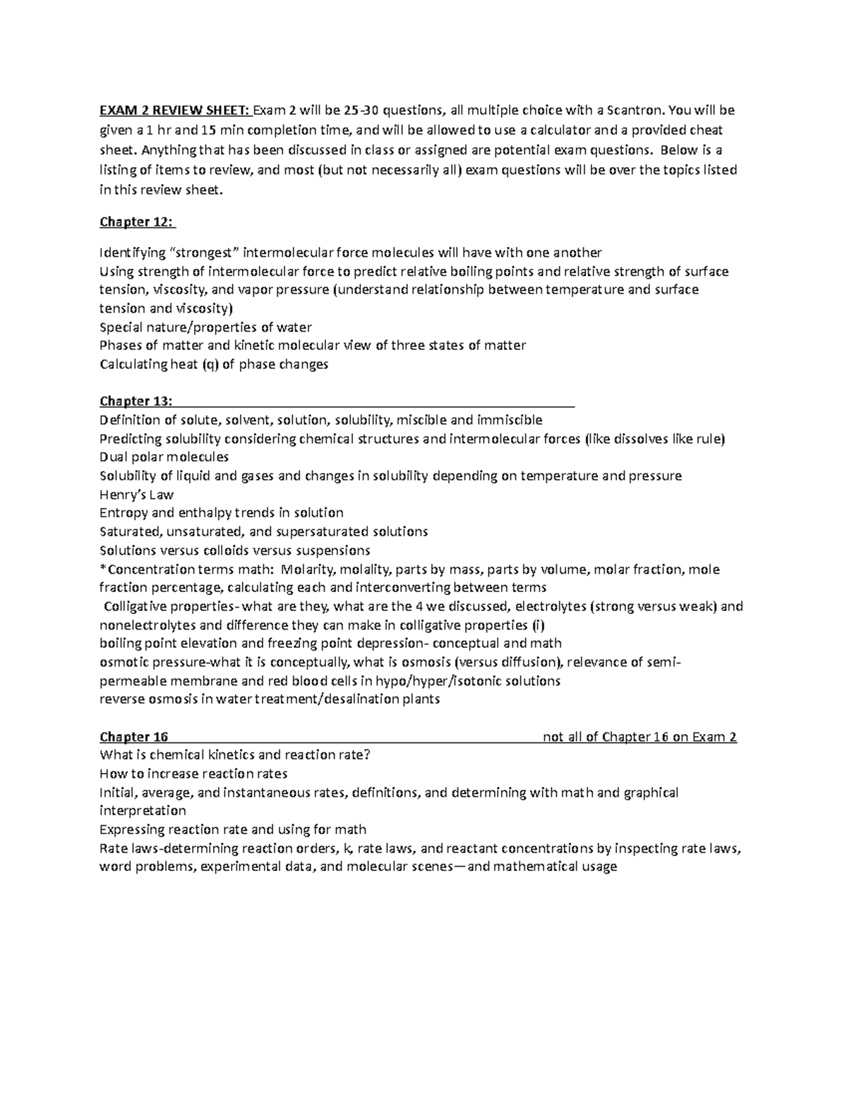Exam 2 review sheet 2023 - EXAM 2 REVIEW SHEET: Exam 2 will be 25-30 ...