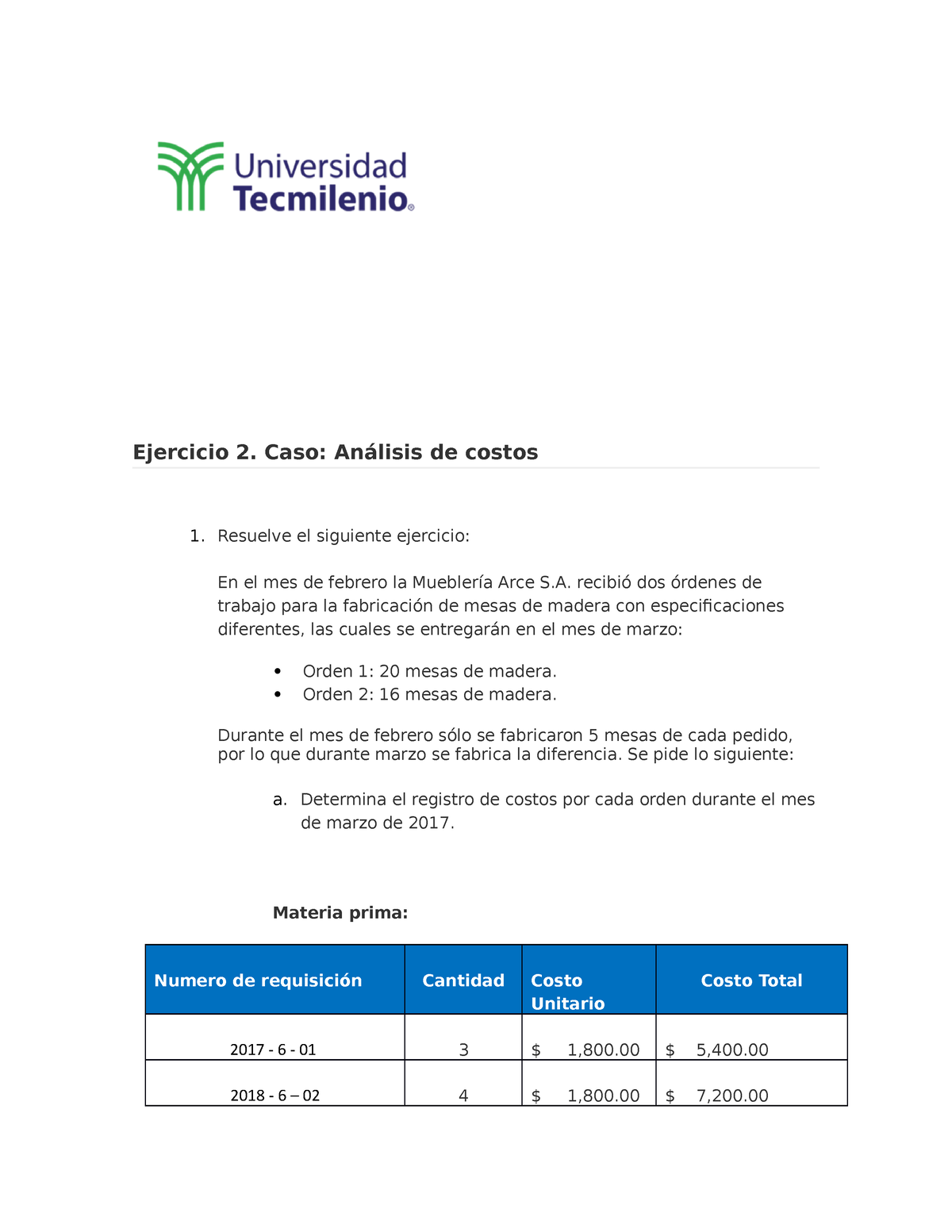 Actividad 2 Cyc Contabilidad Y Costos Tecmilenio Ejercicio 2 Caso Análisis De Costos 9400