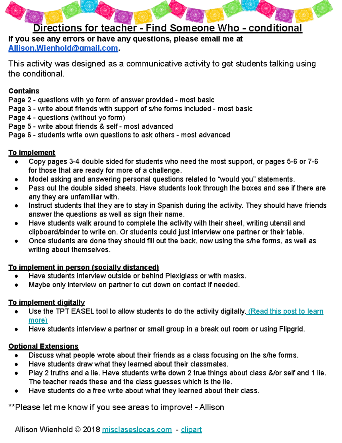 Conditional - Directions for teacher - Find Someone Who - conditional ...