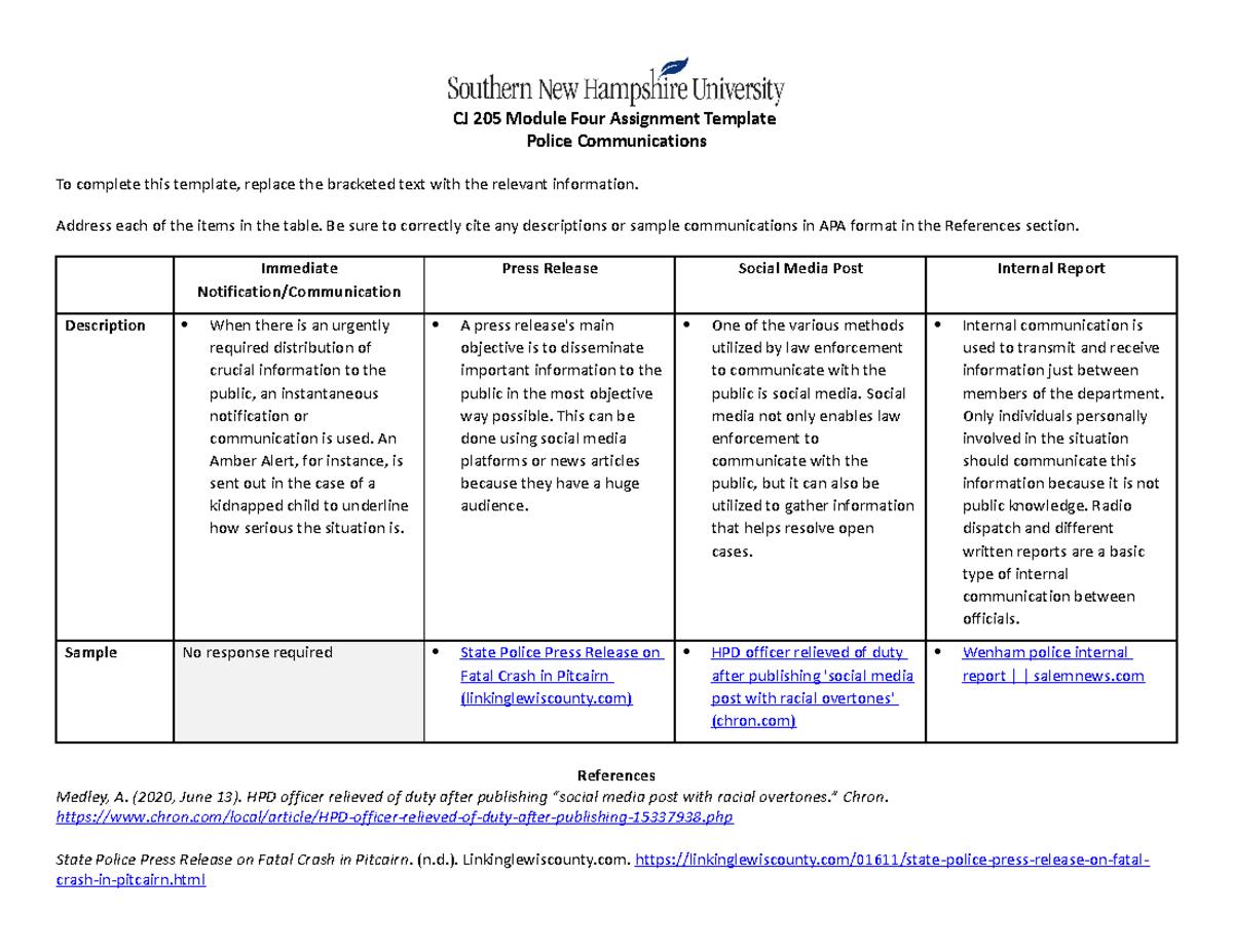 CJ 205 Module Four Assignment Template - CJ 205 Module Four Assignment ...