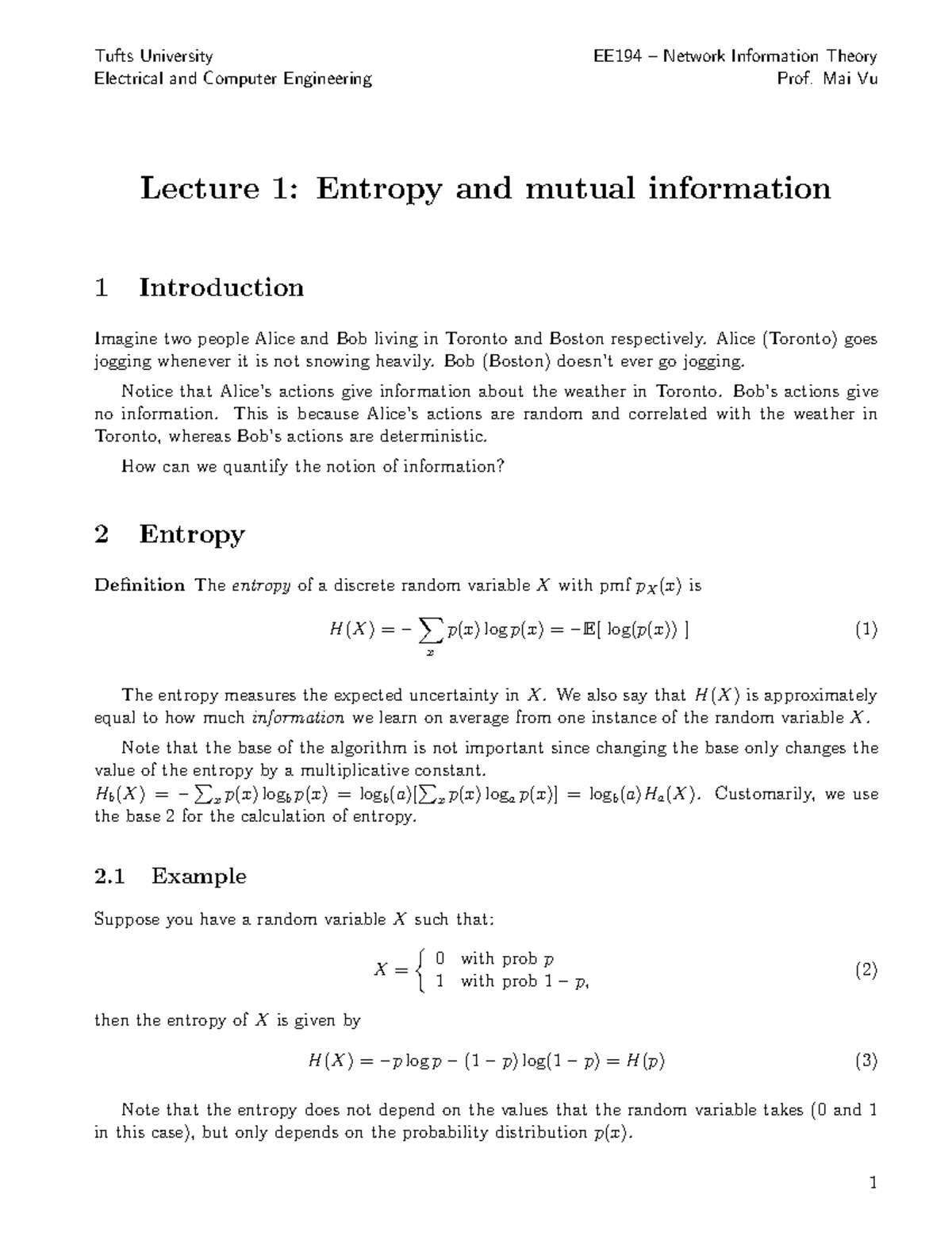 Differential entropy of continous signal Electrical and Computer