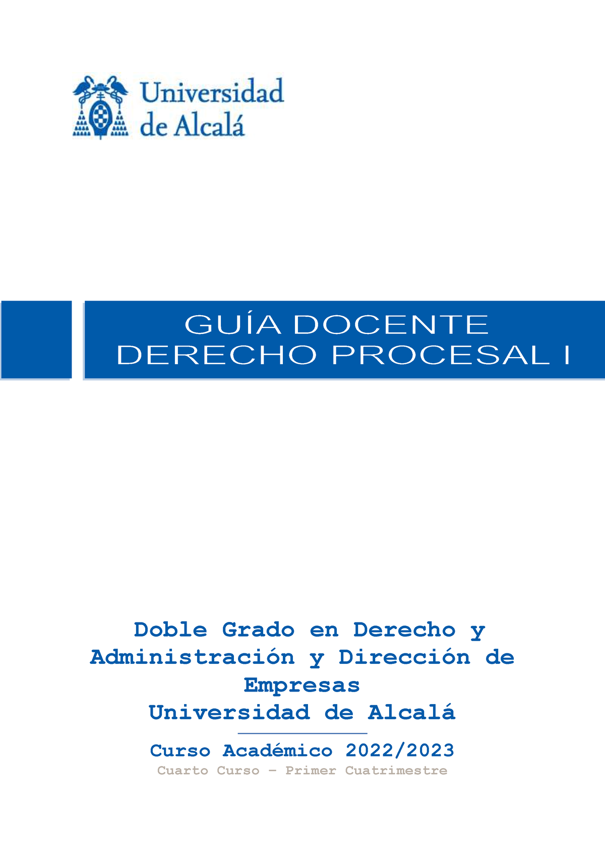 Guía Docente Procesal I Dade Doble Grado En Derecho Y Administración Y Dirección De Empresas 5601