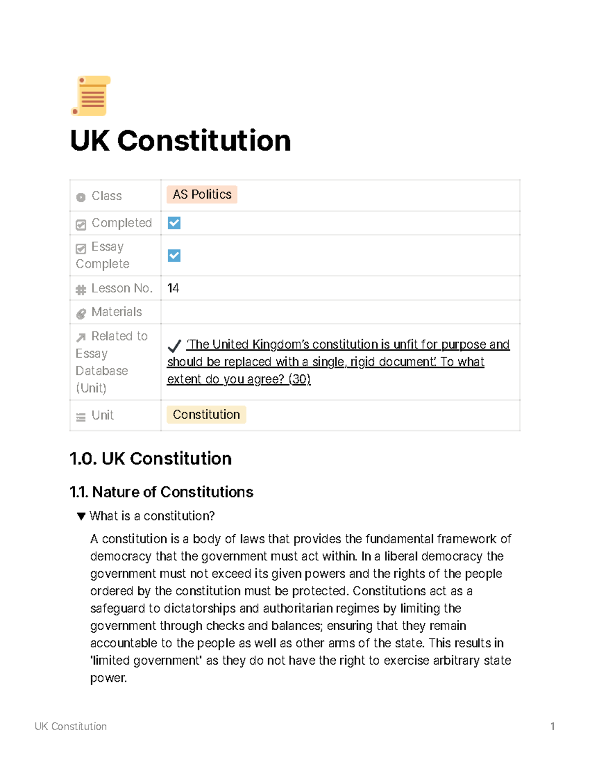 a level politics uk constitution essay