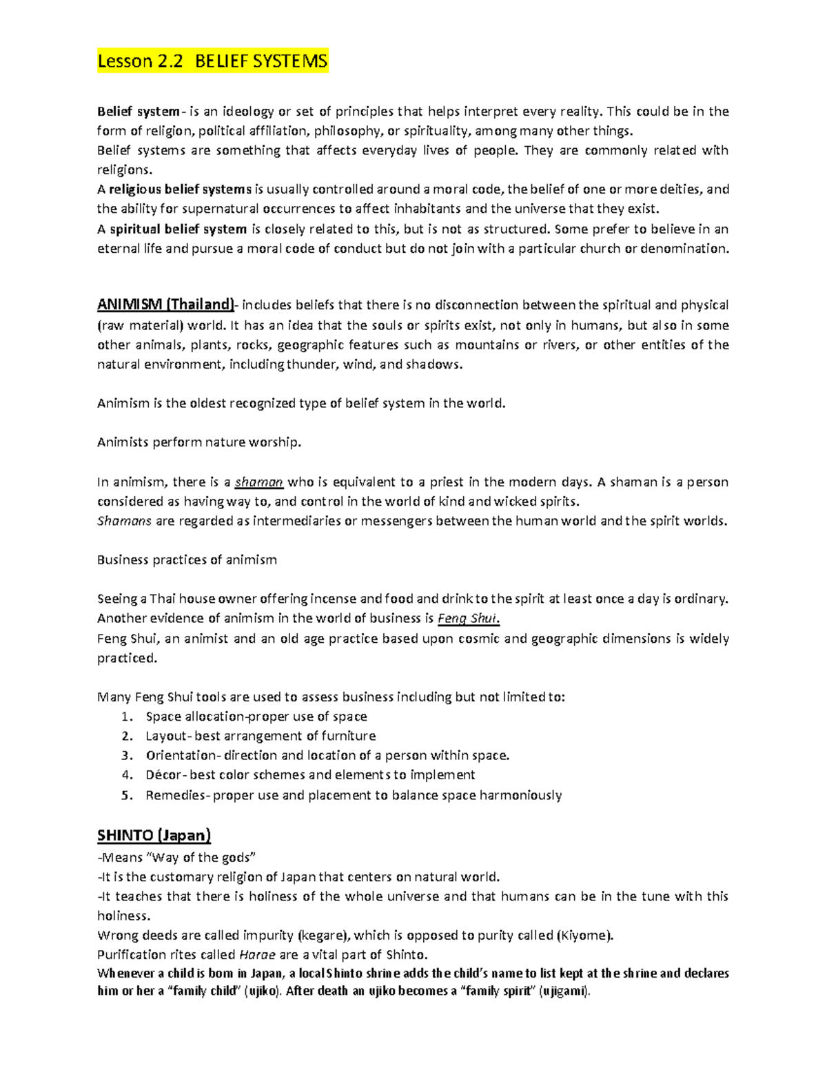 Business Ethics Lesson 2.2 Belief Systems - Lesson 2 BELIEF SYSTEMS ...