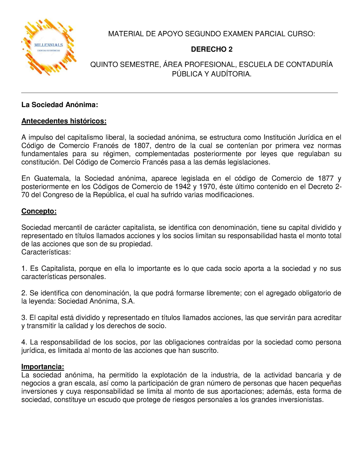 Derecho 2 Segundo Parcial - MATERIAL DE APOYO SEGUNDO EXAMEN PARCIAL ...