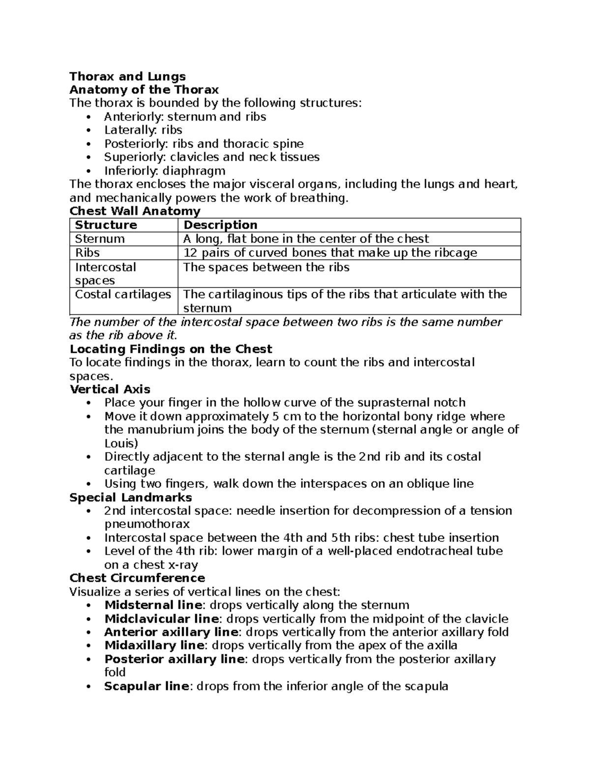 Chapter 15 Health Assessment - Thorax and Lungs 🌟 Anatomy of the Thorax ...