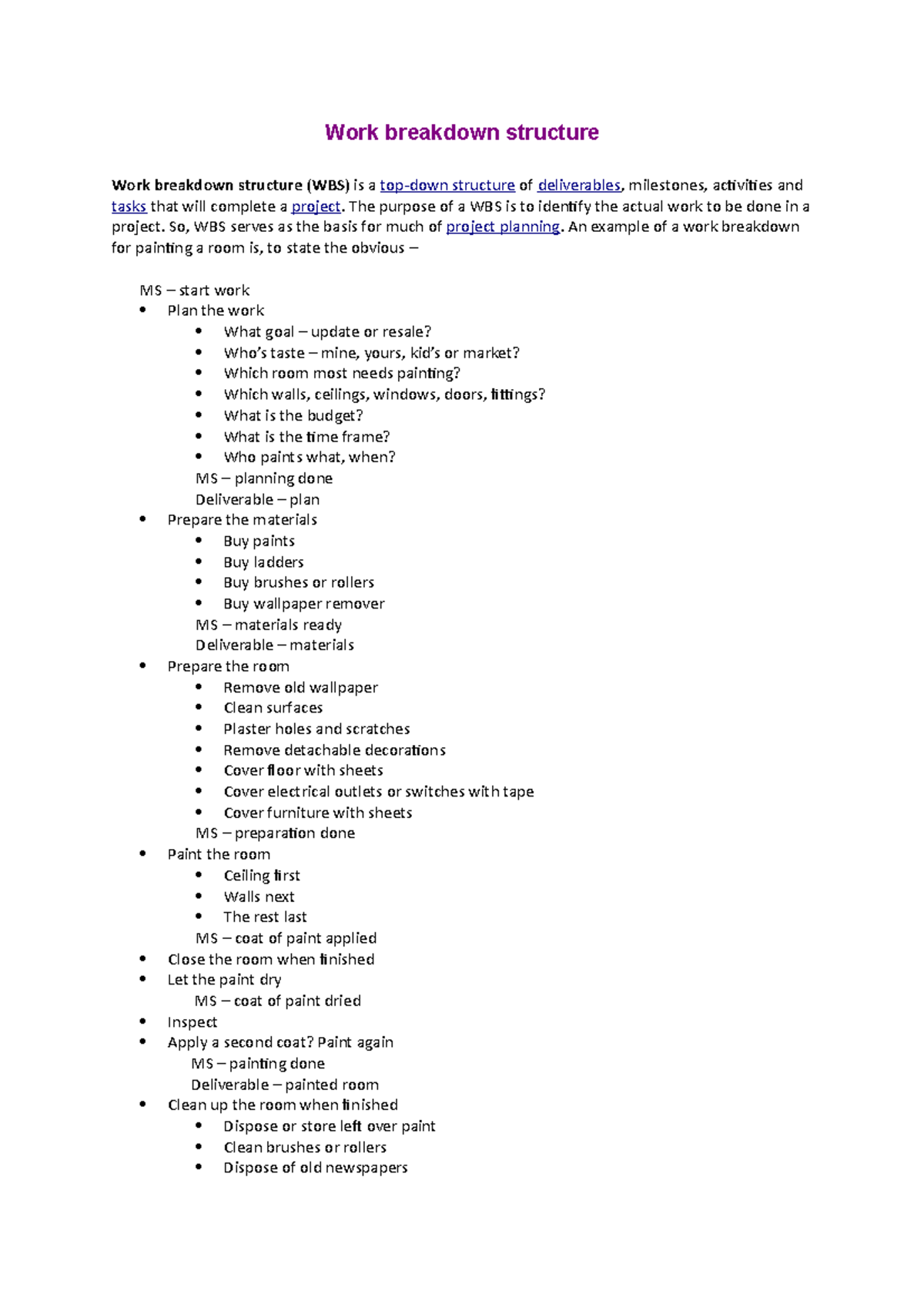 WBS Example MGMT20003 - Work breakdown structure Work breakdown ...