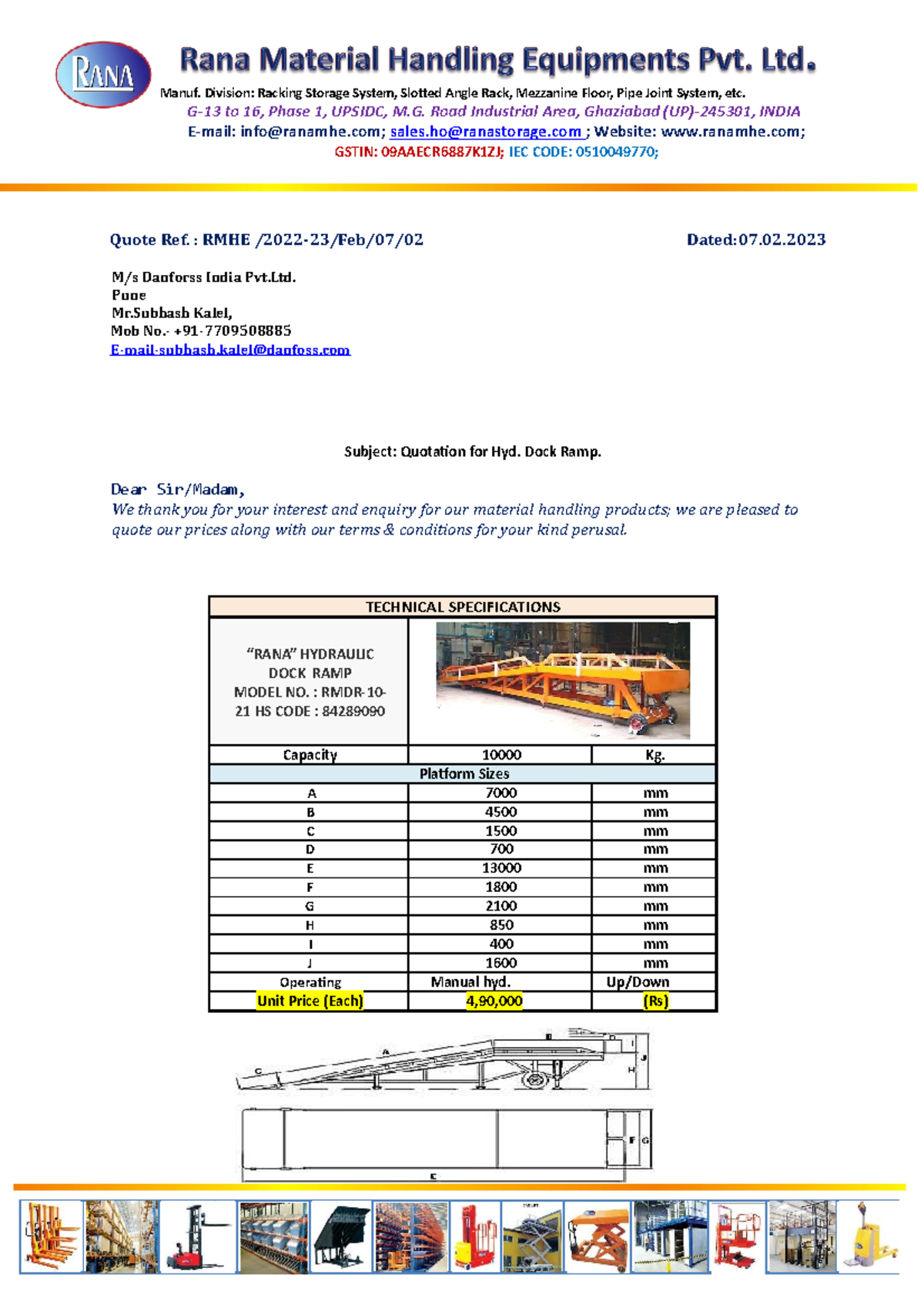 RANA MHE - Quote - Danforss India PVT.LTD DOCK RAMP - Manuf. Division ...