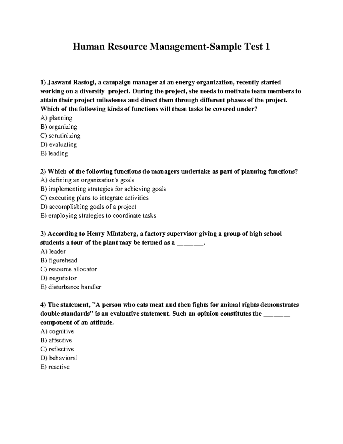 01 HRM Human Resource ManagementSample Test 1 Jaswant Rastogi, a