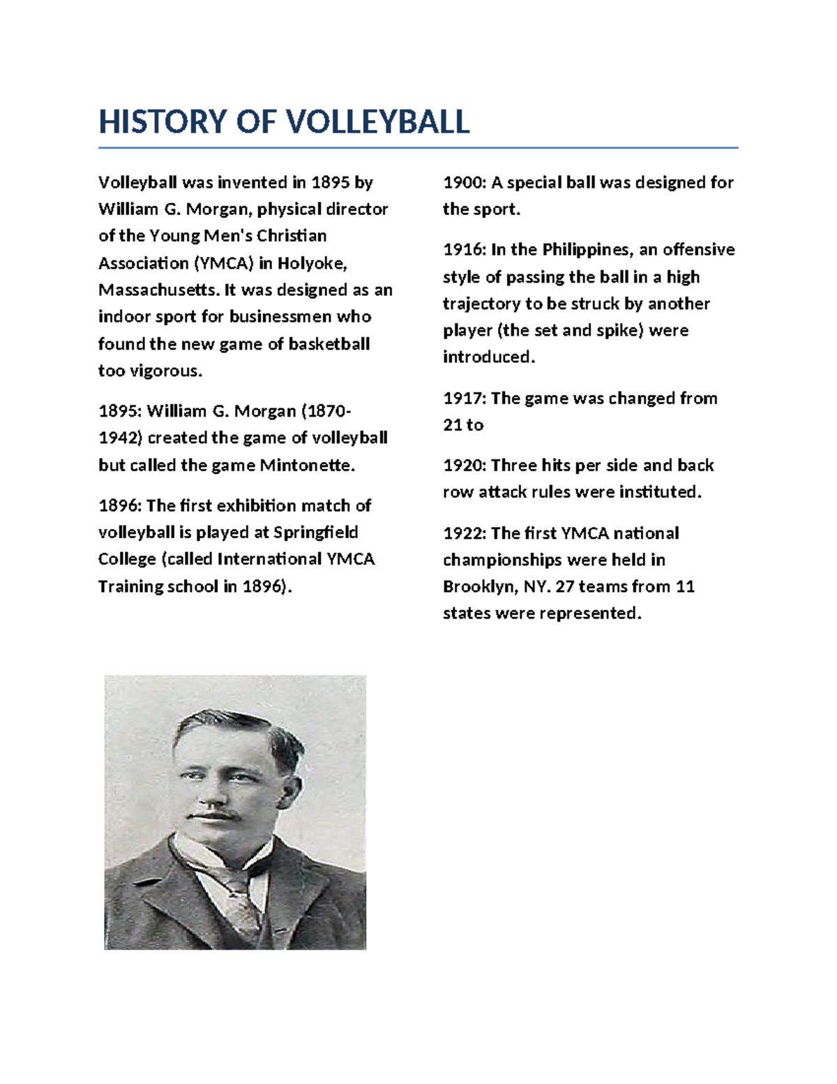 Scrapbook OF Volleyball HISTORY OF VOLLEYBALL Volleyball was invented