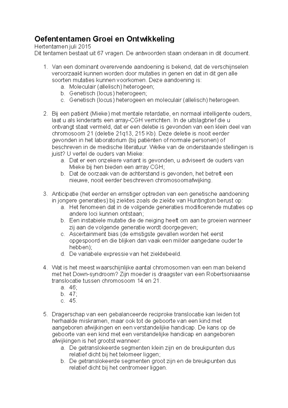 Proef/oefen Tentamen April 2015, Vragen En Antwoorden - Oefententamen ...