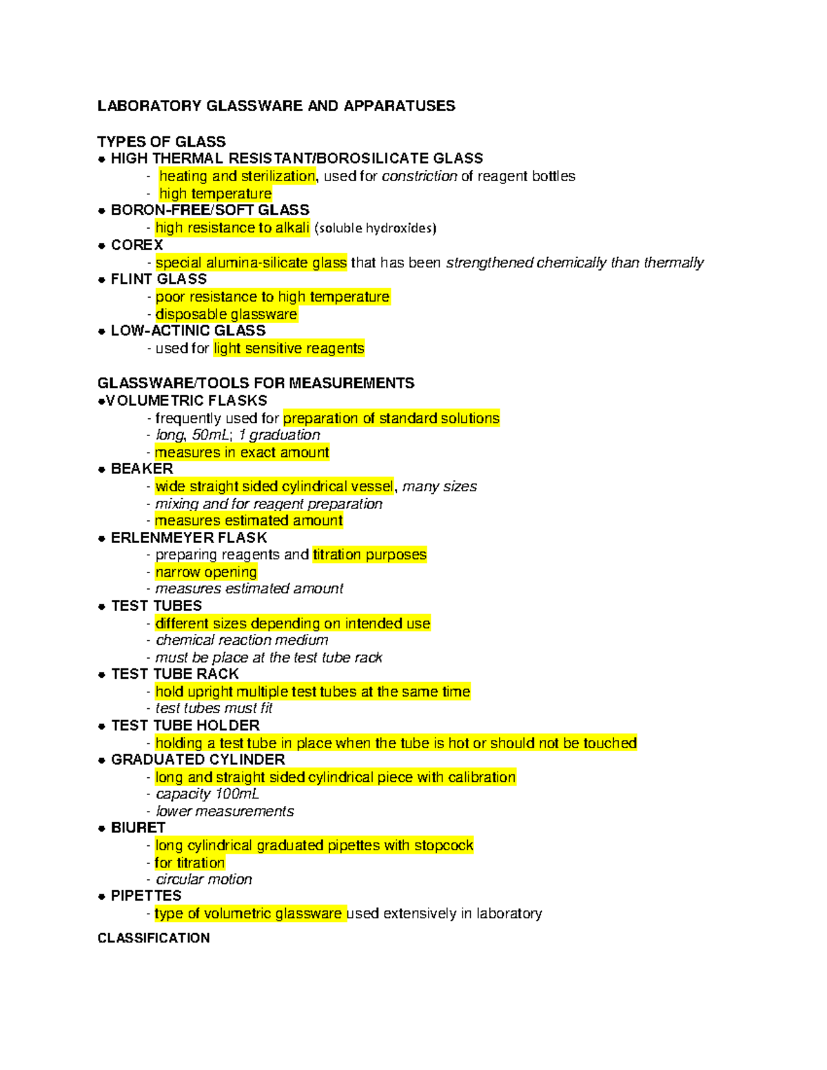 Glasswareandapparatuses LABORATORY GLASSWARE AND APPARATUSES TYPES