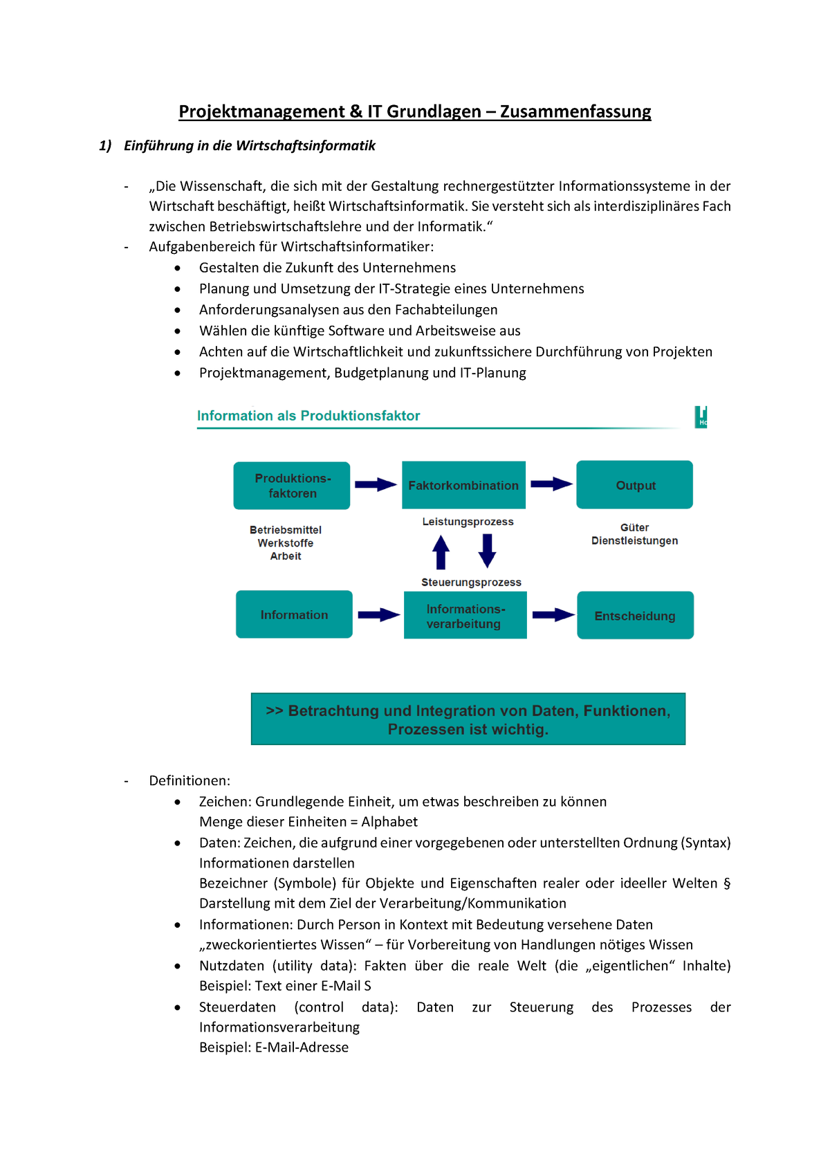 Projektmanagement & IT Grundlagen - Zusammenfassung - Projektmanagement ...