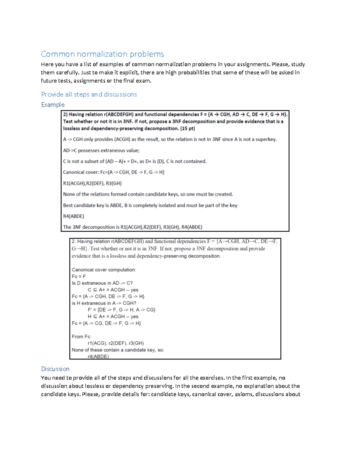 Common normalization problems - Please, study them carefully. Just to ...