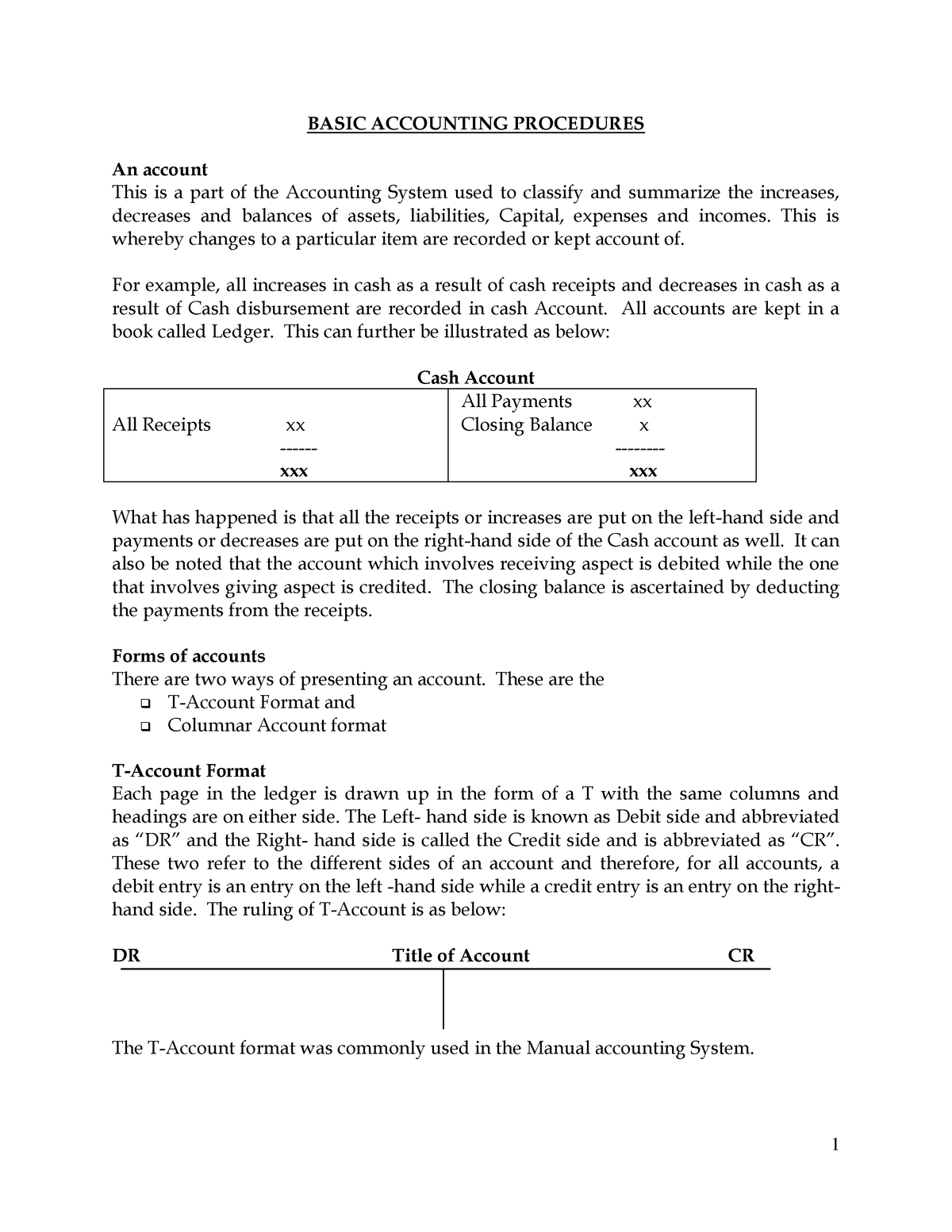 (B) Accounting Cycle And Double Entry - BASIC ACCOUNTING PROCEDURES An ...