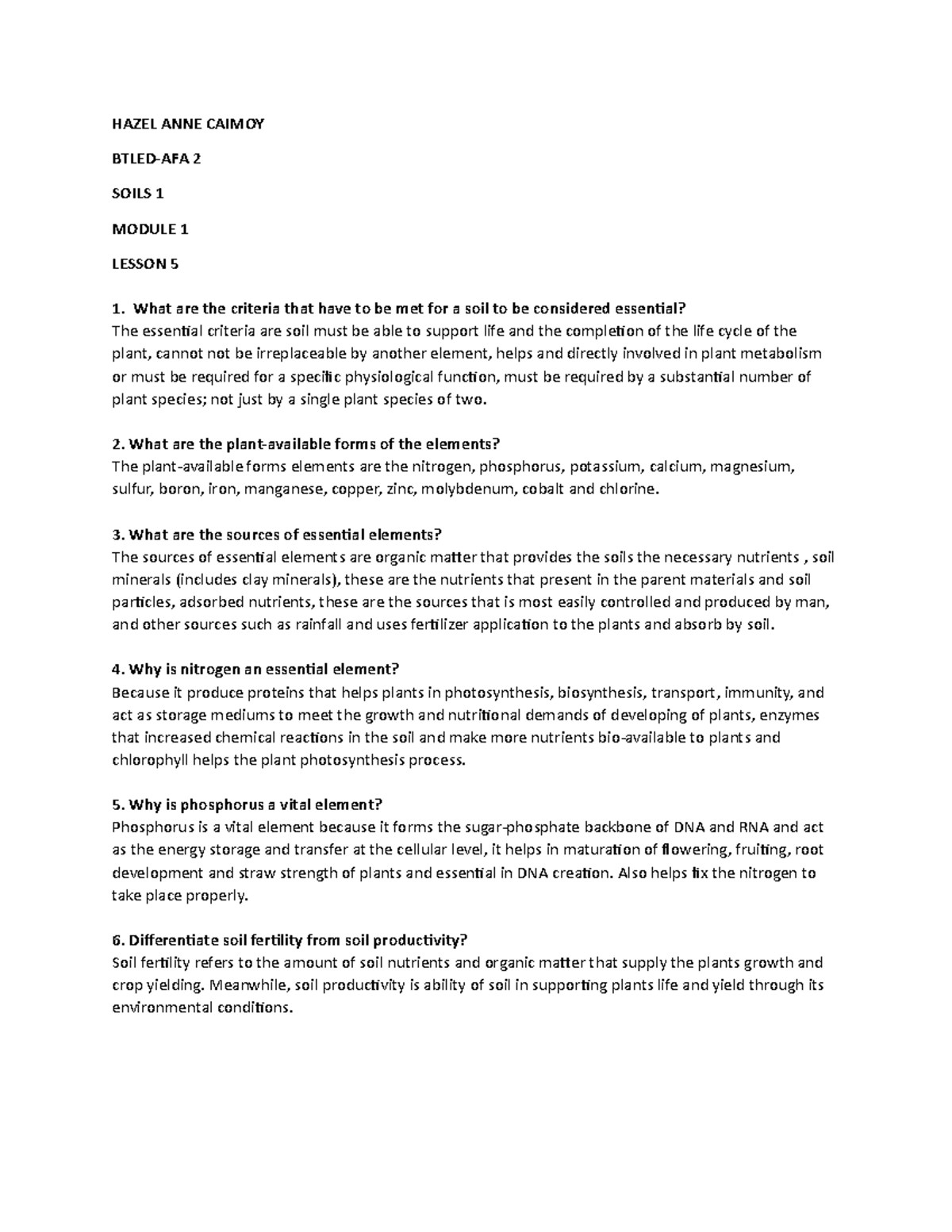 SOIL MANAGEMENT MODULE 1_LESSON 5. HAZEL ANNE CAIMOY BTLEDAFA 2