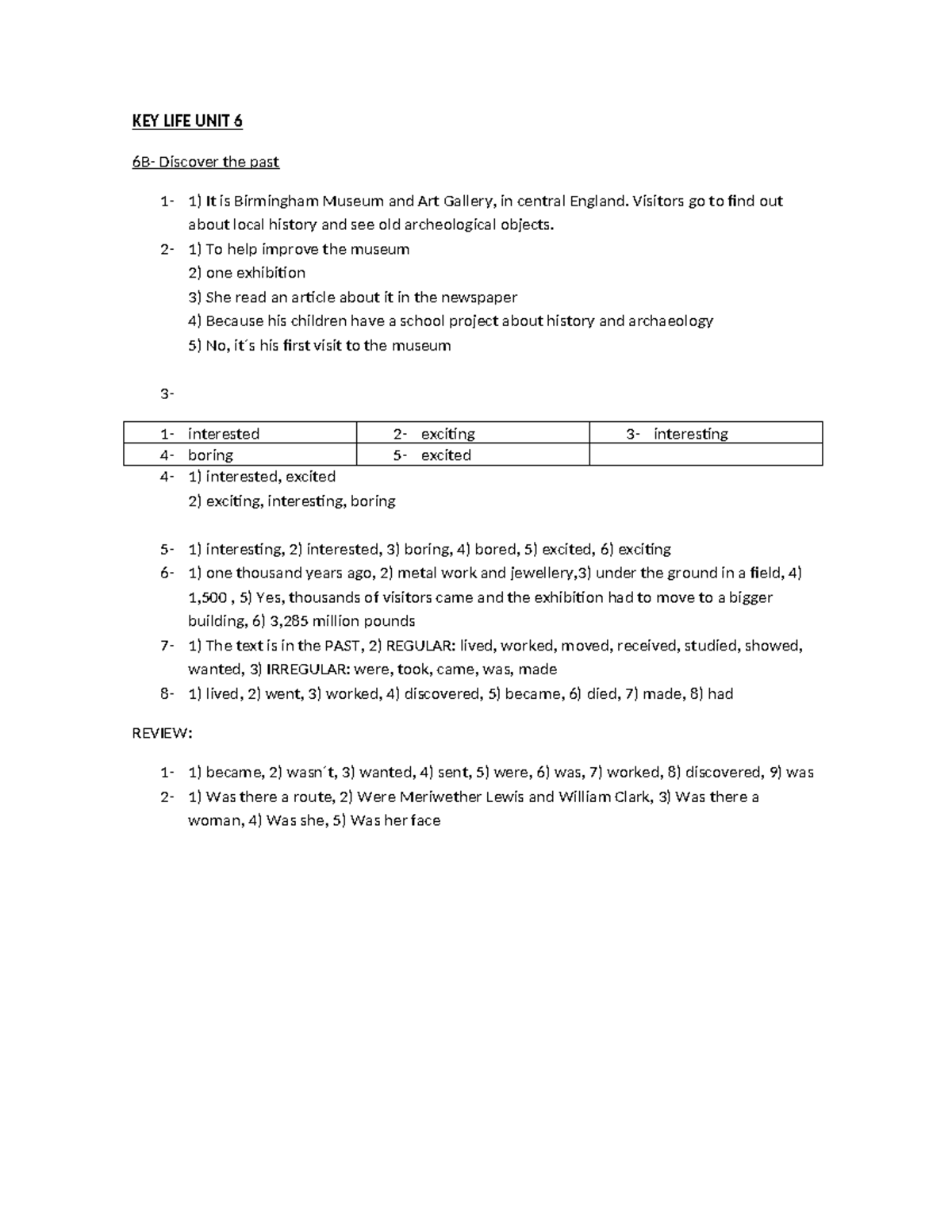 KEY LIFE Chapter 6 - key - KEY LIFE UNIT 6 6B- Discover the past 1- 1 ...