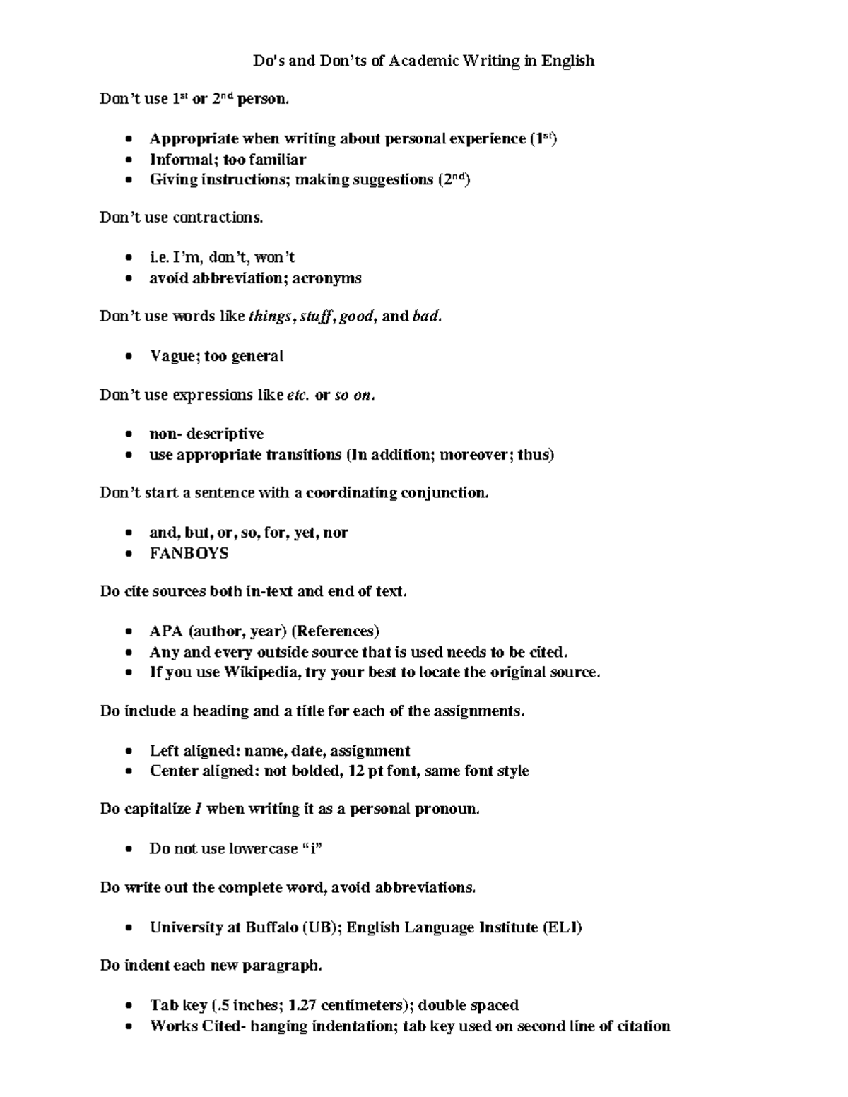 Do s And Don ts In Academic Writing Do s And Don ts Of Academic