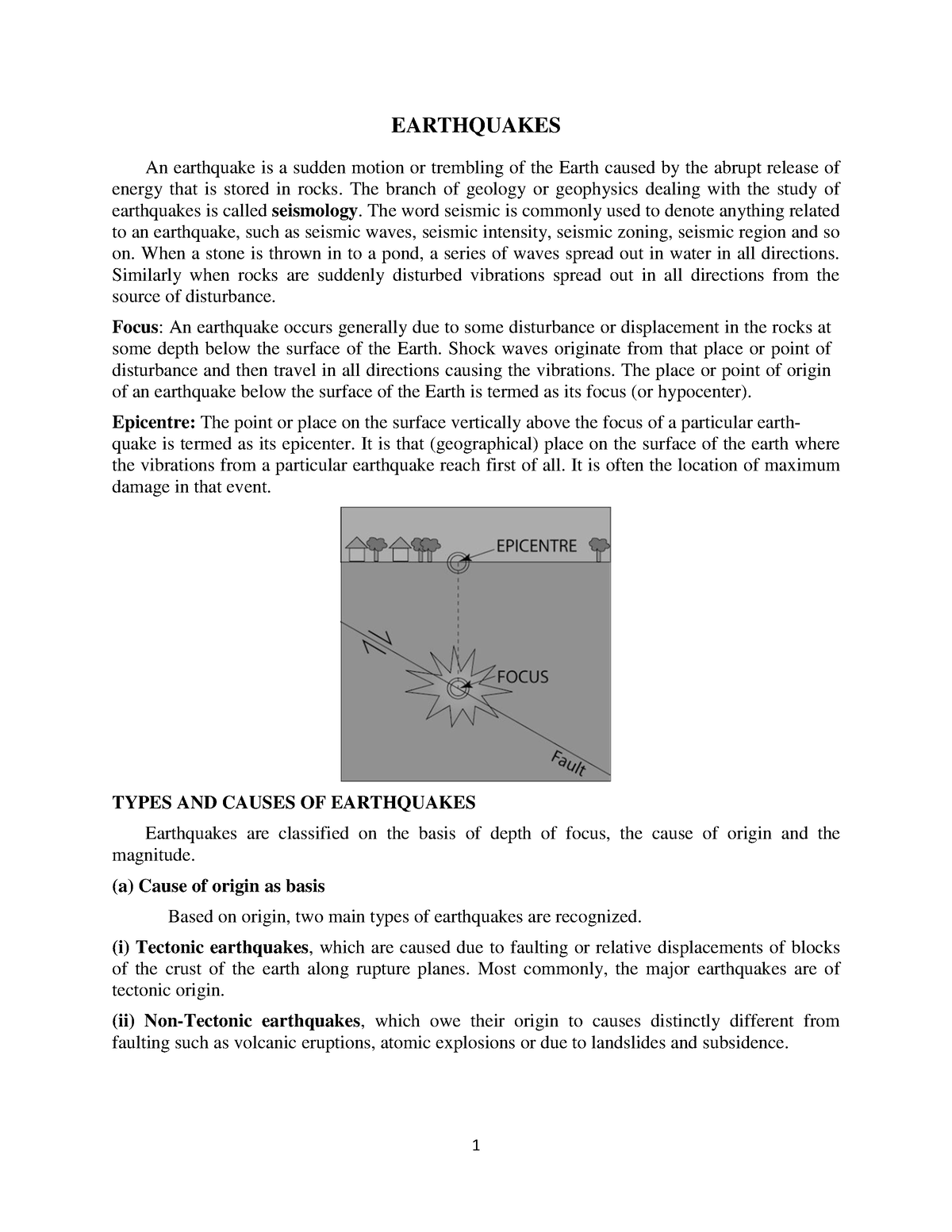 Earthquakes - 1 EARTHQUAKES An earthquake is a sudden motion or ...