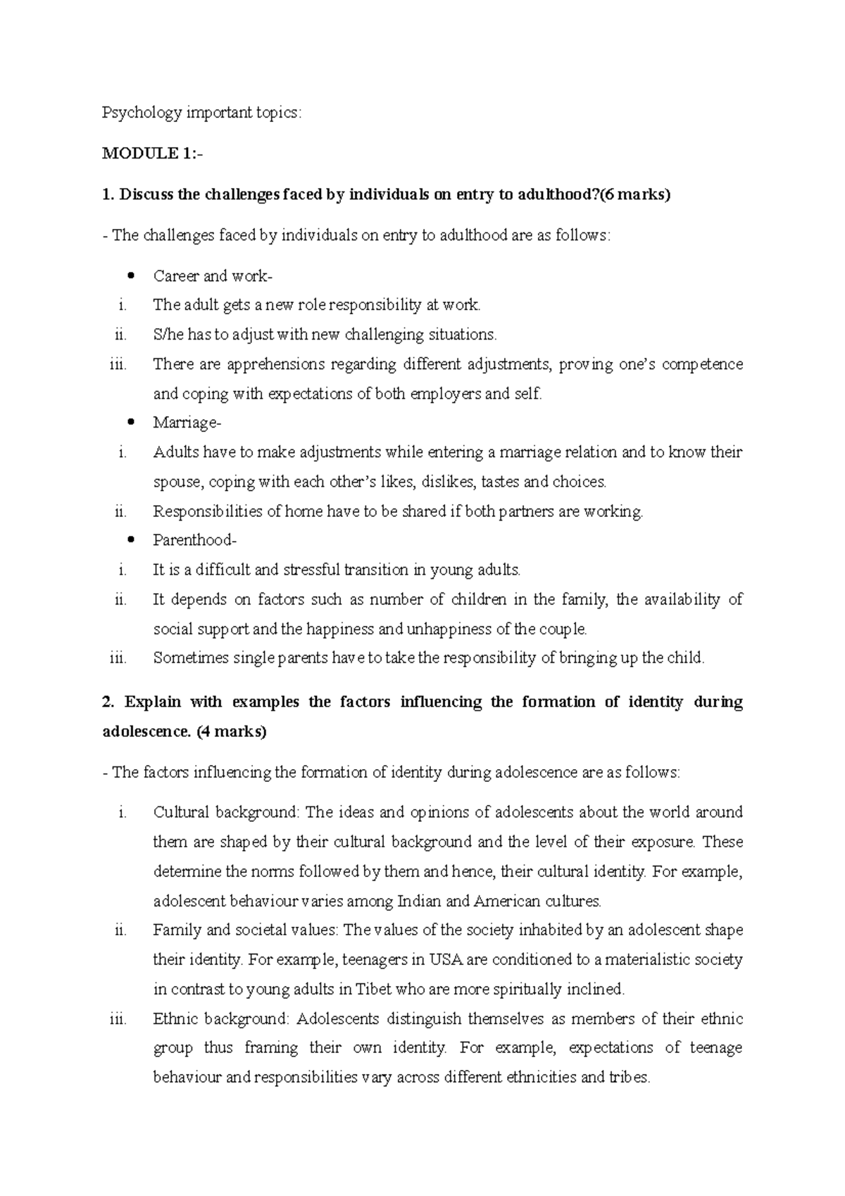 Psychology important topics - Psychology important topics: MODULE 1 ...
