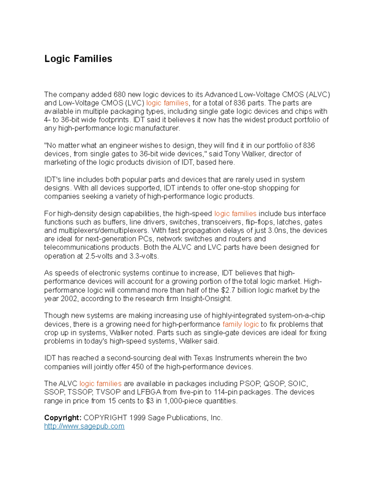Logic Families - Lecture notes 1-3 - Logic Families The company added ...