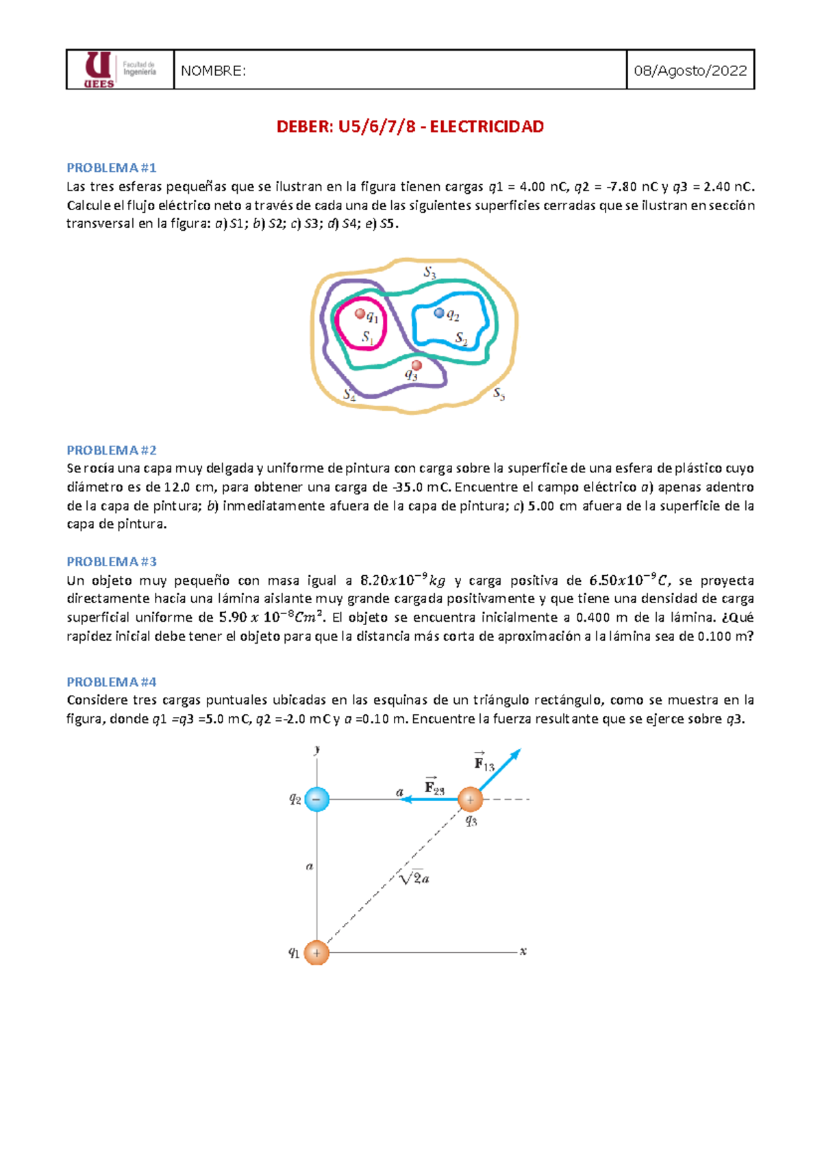 Deber Electricidad - Aaa - DEBER: U5/6/7/8 - ELECTRICIDAD PROBLEMA Las ...