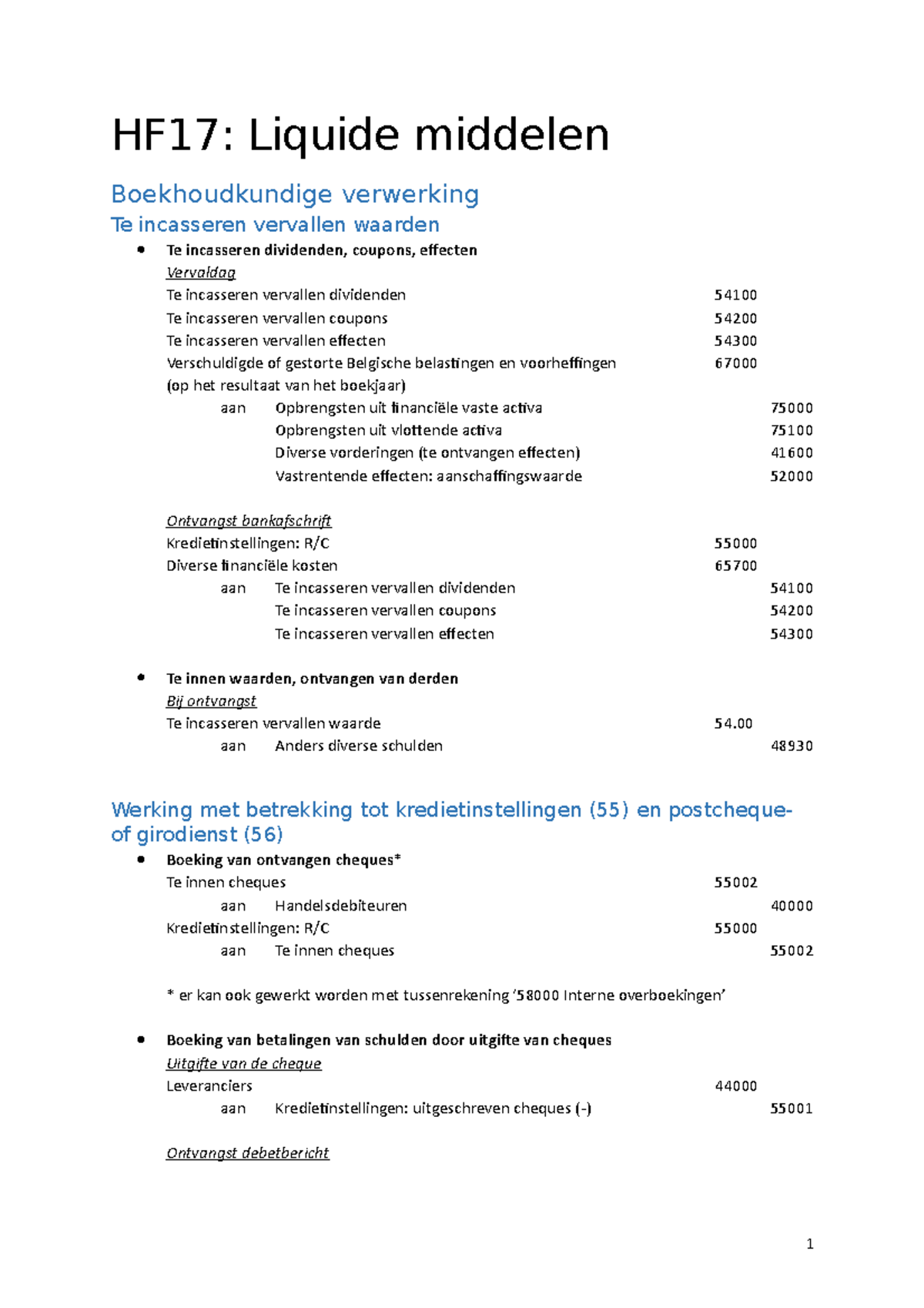 ACC HF-17 - Samenvatting Journaalposten Hoofdstuk 17 - Accounting (B ...