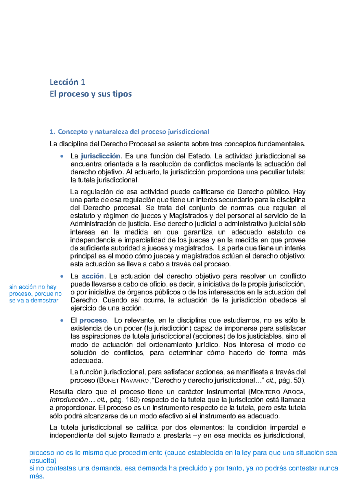 Lección 1 - apuntes de derecho procesal 1 - Lección 1 El proceso y sus ...