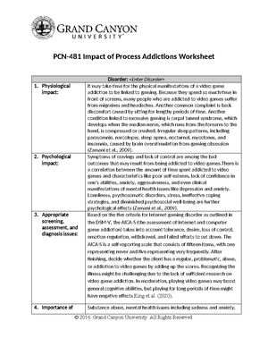 Week 3 - process addictions worksheet week 6 - Nicholas A. Garcia PCN ...