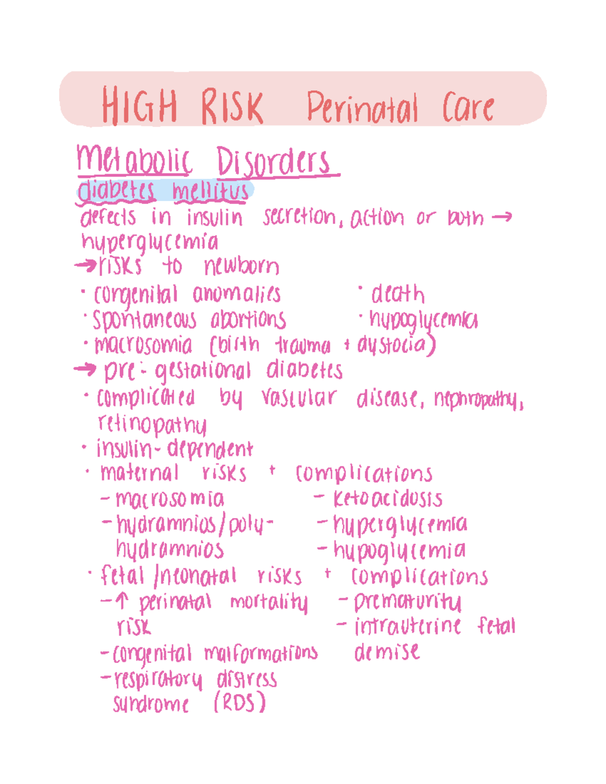 318 module 3a - Lecture notes 3 - HIGH RISK Perinatal Care ...