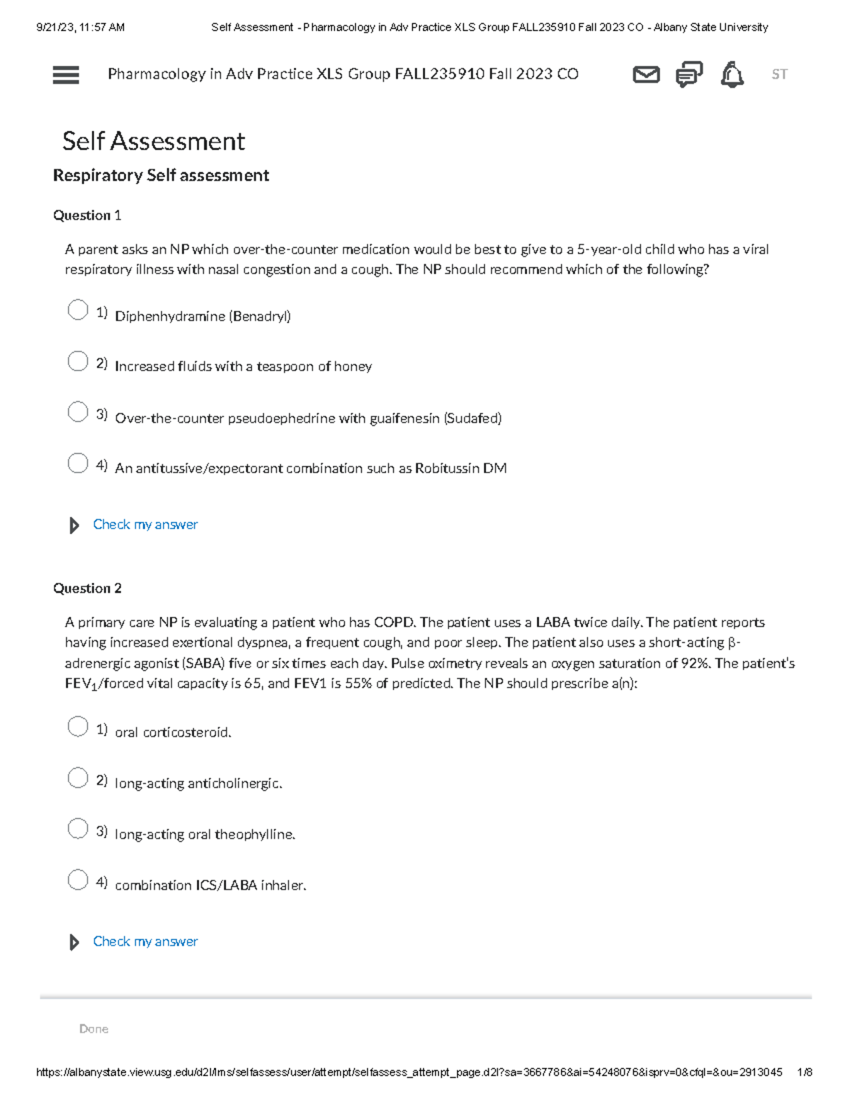 Resp self assessment - practice questions - Self Assessment Respiratory ...