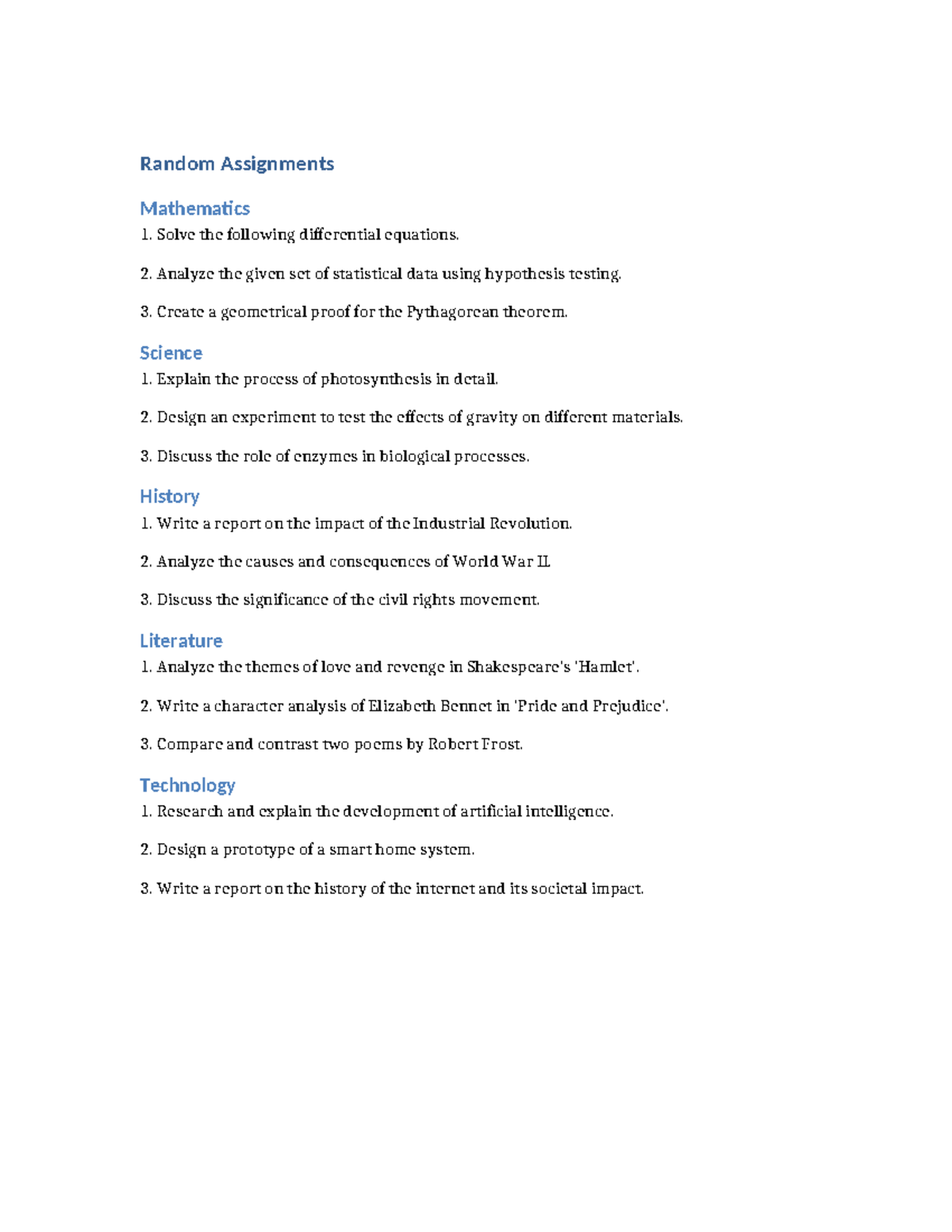 Random Assignments - assignment to practice - Random Assignments ...