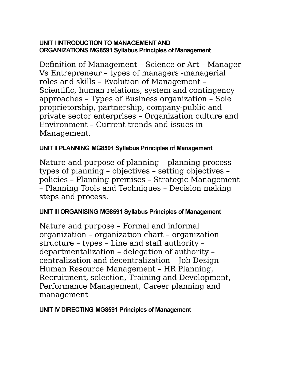 Principles Of Management - UNIT I INTRODUCTION TO MANAGEMENT AND ...