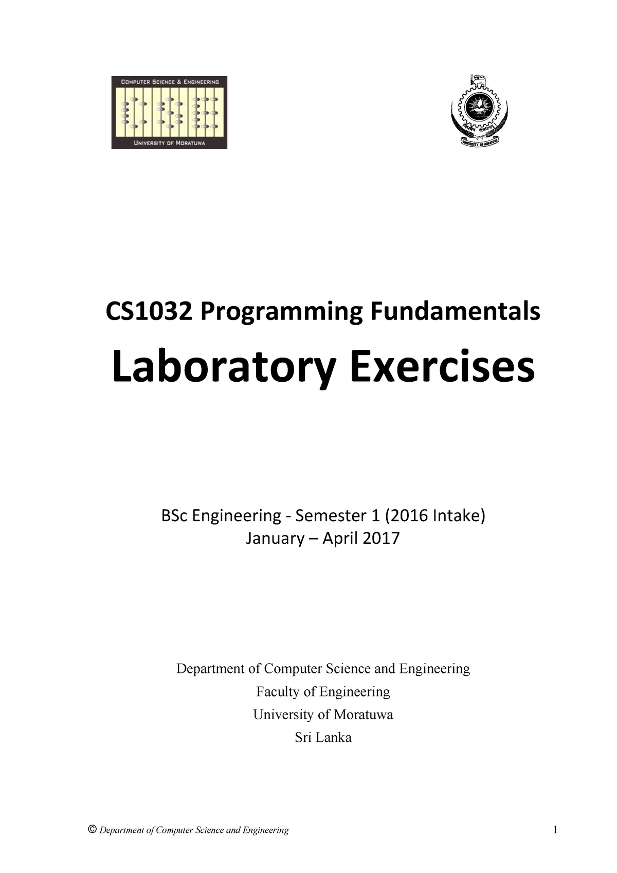 CS1032 Laboratory Exercises - CS1032 Programming Fundamentals ...