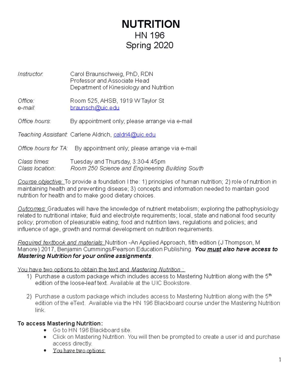 Syllabus 196 Spring 2020 - NUTRITION HN 196 Spring 2020 Instructor ...