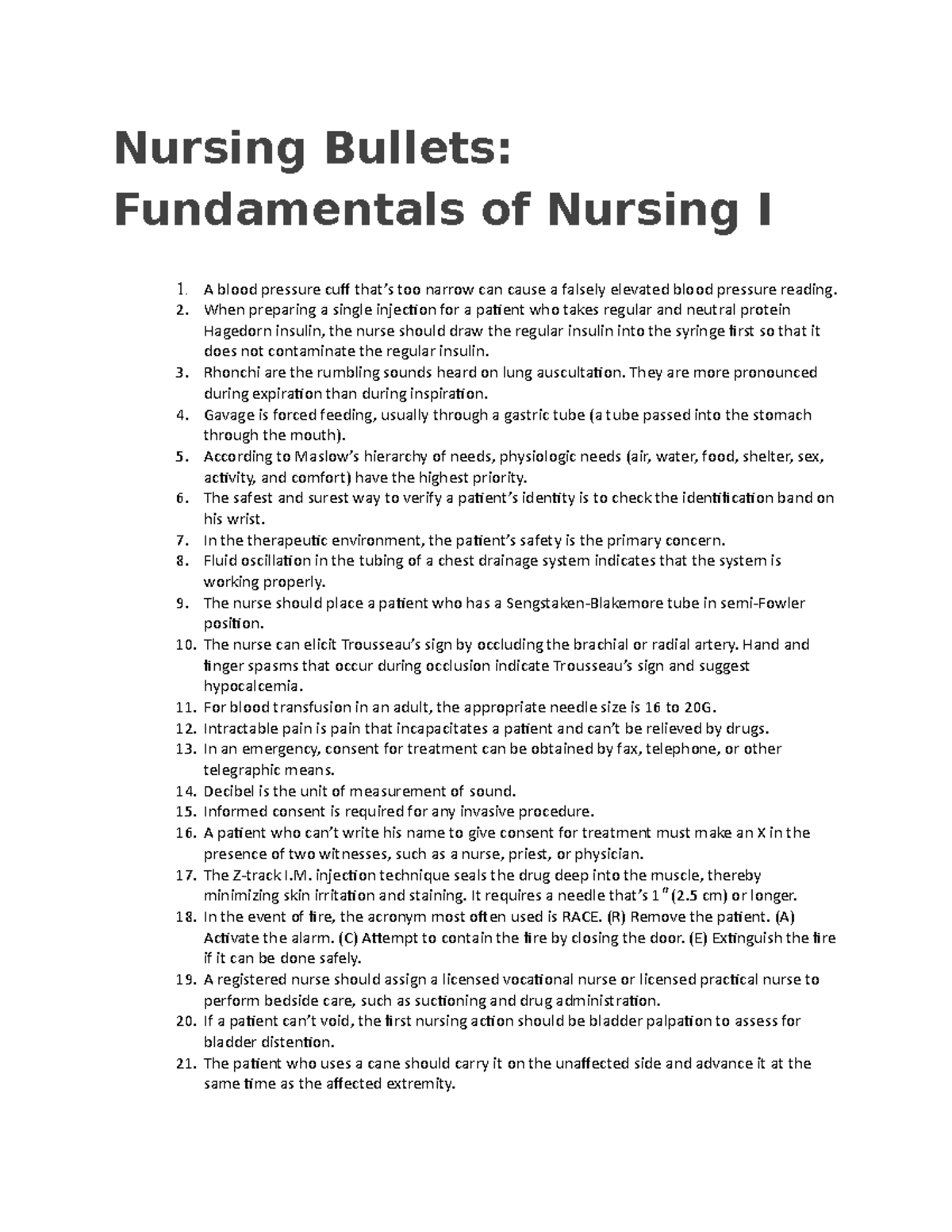 Fundamentals of Nursing 1 Bullets - Nursing Bullets: Fundamentals of ...