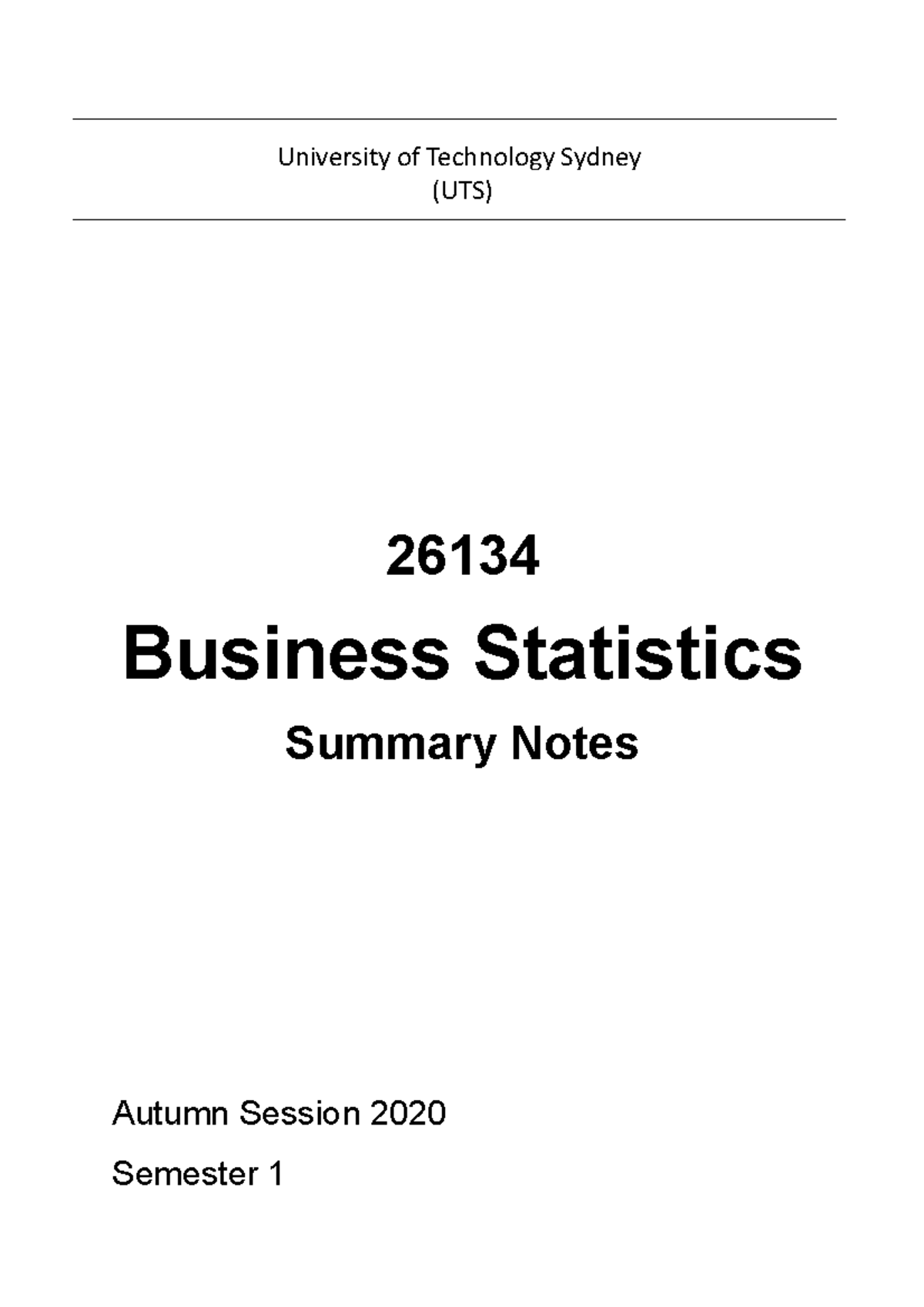 Business Statistics - University of Technology Sydney (UTS) 26134 ...