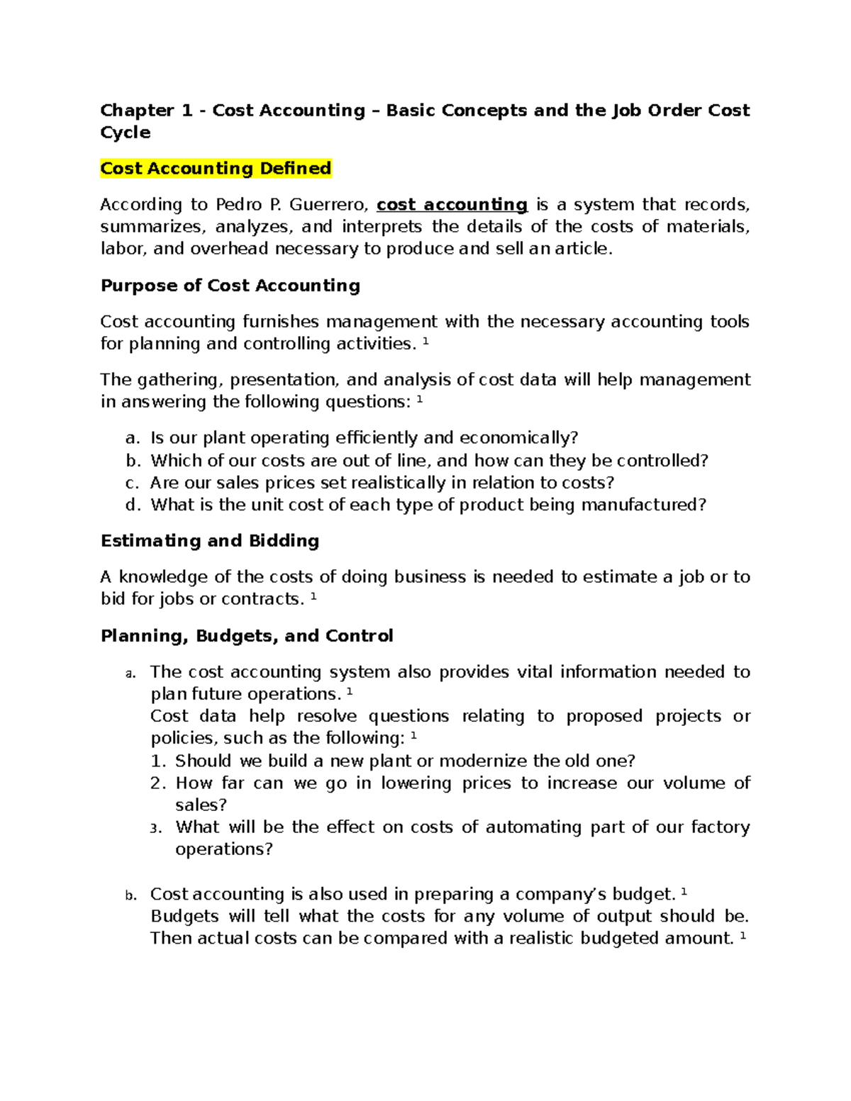 Costs accounting - ACCOUNTANCY - Chapter 1 - Cost Accounting – Basic ...