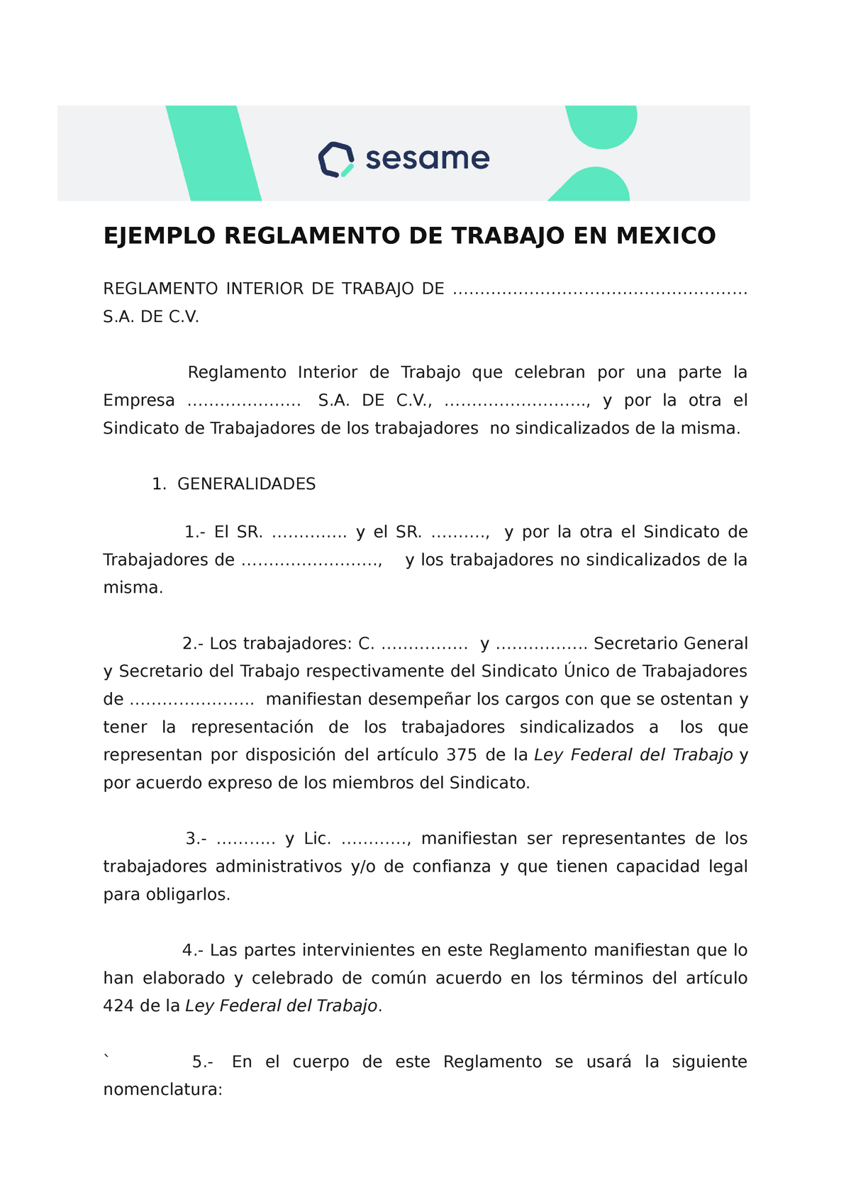 Modelo Reglamento Interno Trabajo Mexico Ejemplo Reglamento De Trabajo En Mexico Reglamento 4932
