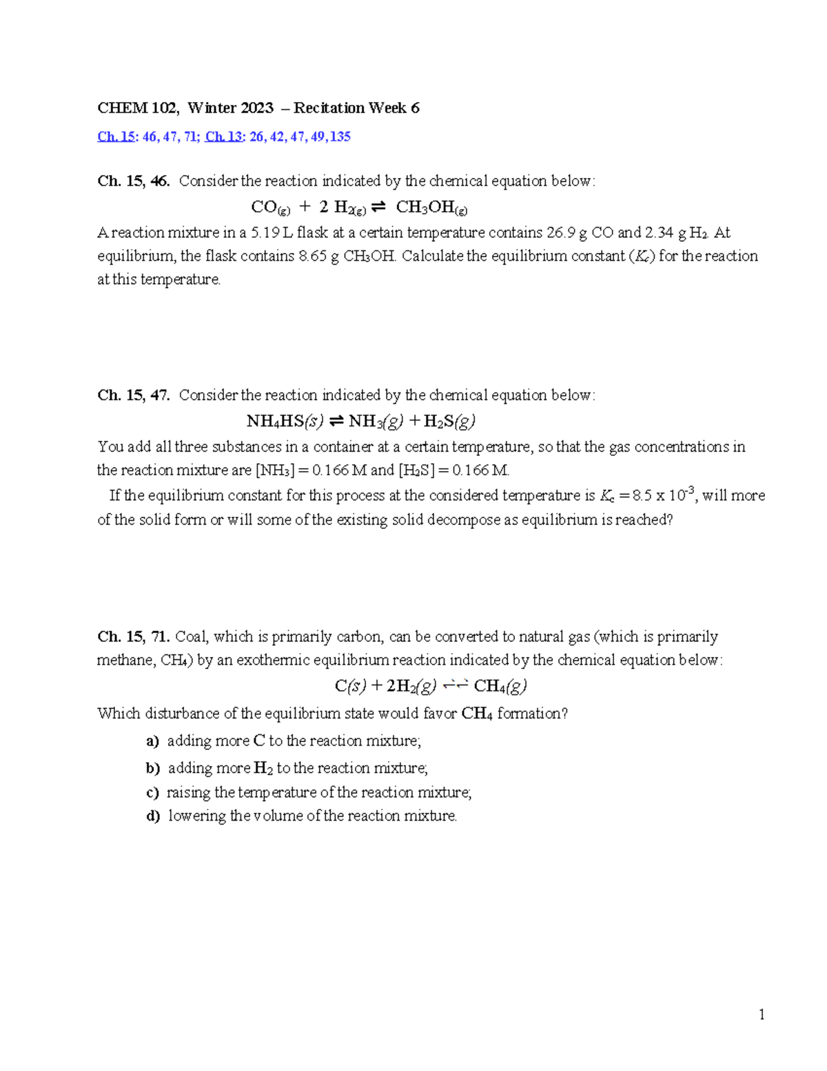 CHEM 102 Recitation Week 6 W23 2 Copy - CHEM 102, Winter 2023 ...