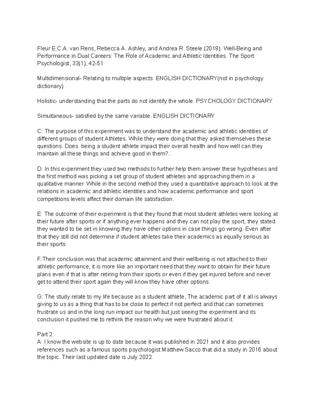 Library assignment - Fleur E.C. van Rens, Rebecca A. Ashley, and Andrea ...