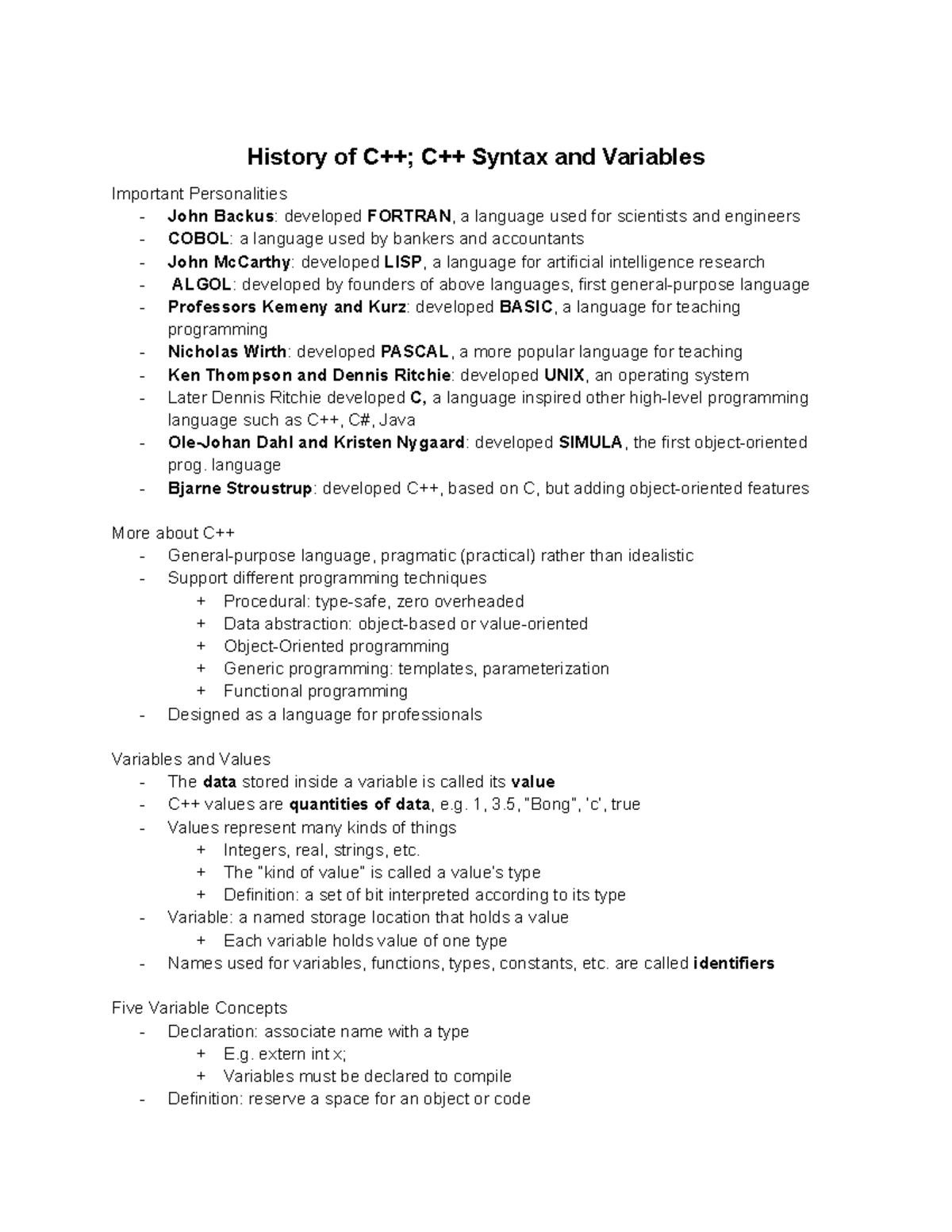 Chapter 2 - History of C++; C++ Syntax and Variables - History of C++ ...