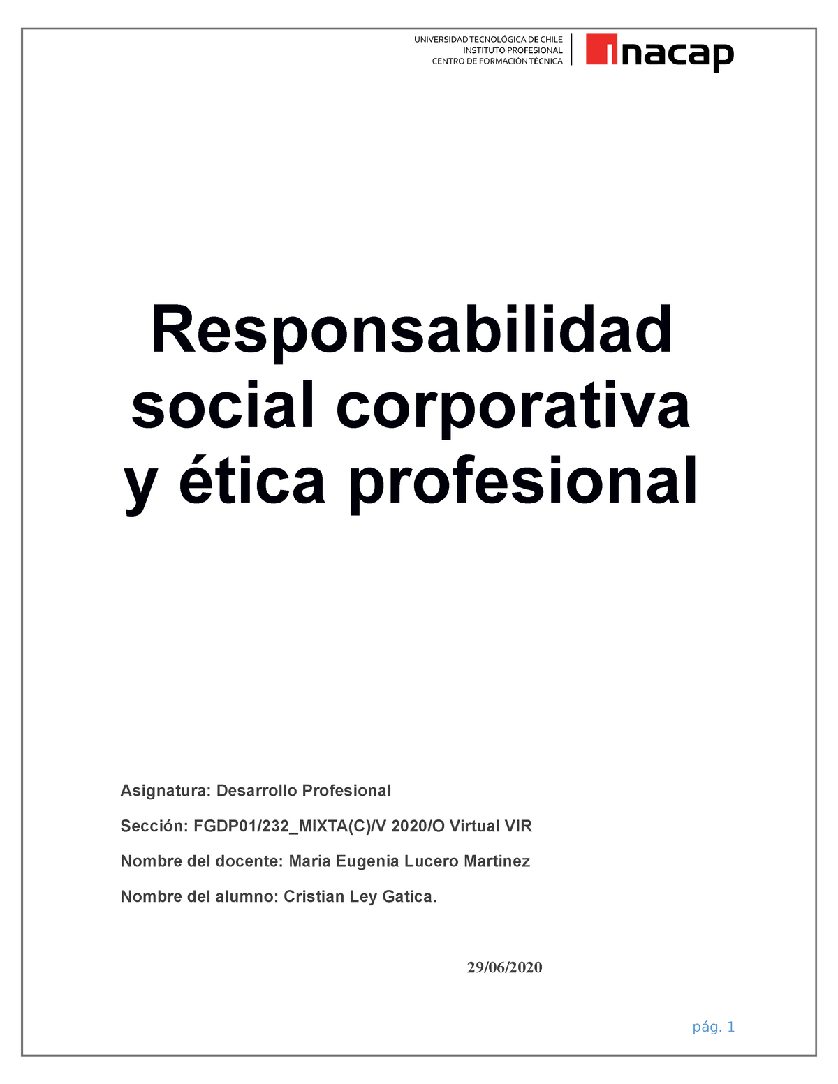 Responsabilidad Social Corporativa Y ética Profesional Asignatura